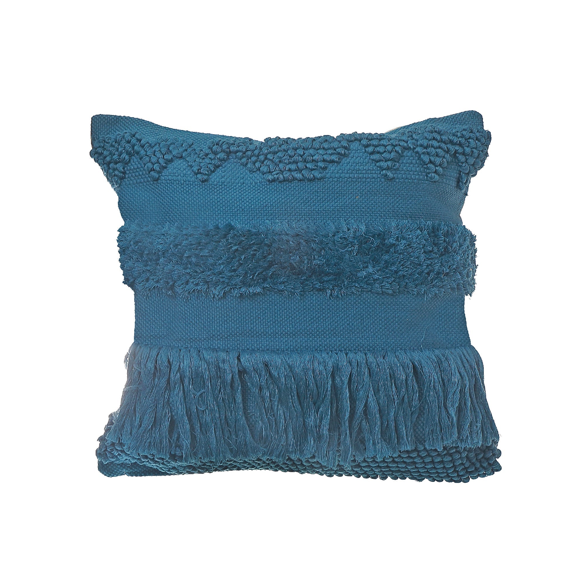 Royal Blue Handloom Fringe Cushion Set of 2 – Decorative Throw Pillow, Home Decor
