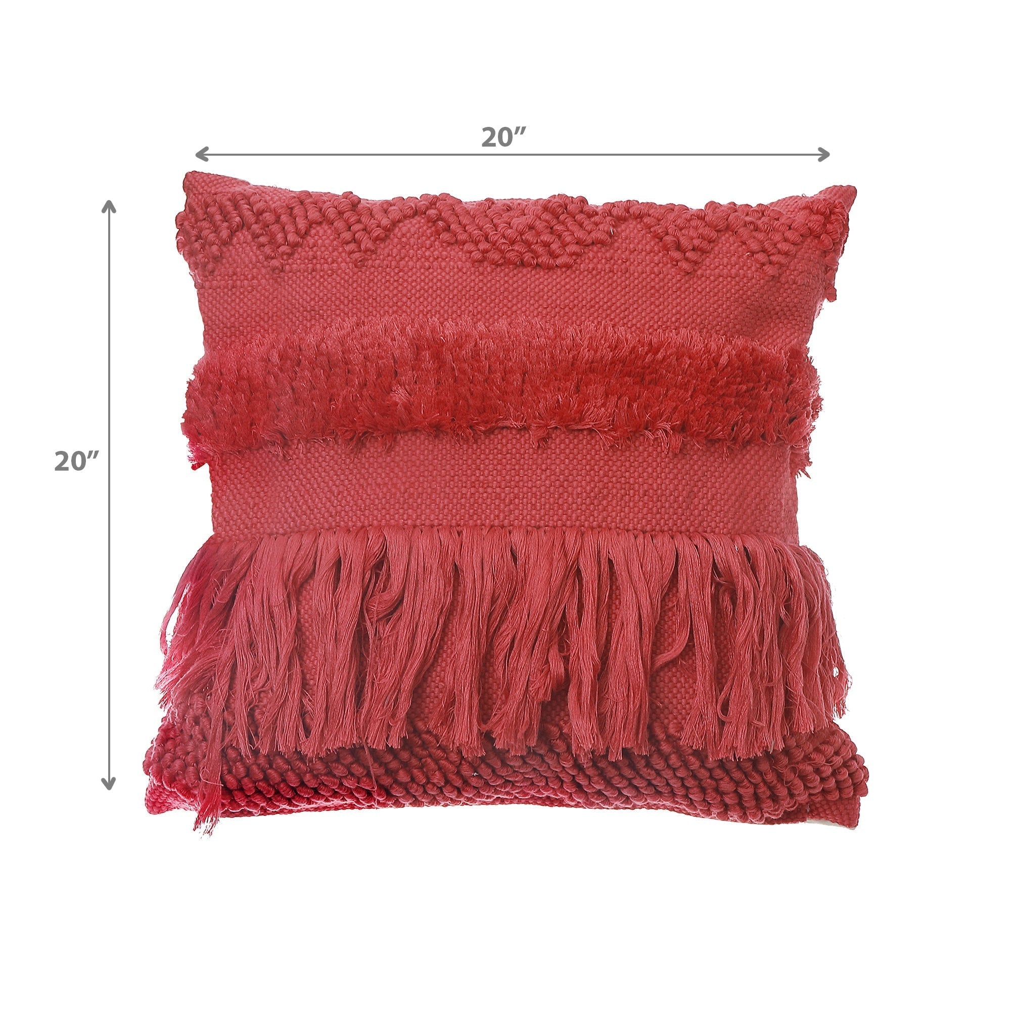 Rust Handloom Fringe Cushion Set of 2 – Decorative Throw Pillow, Home Decor