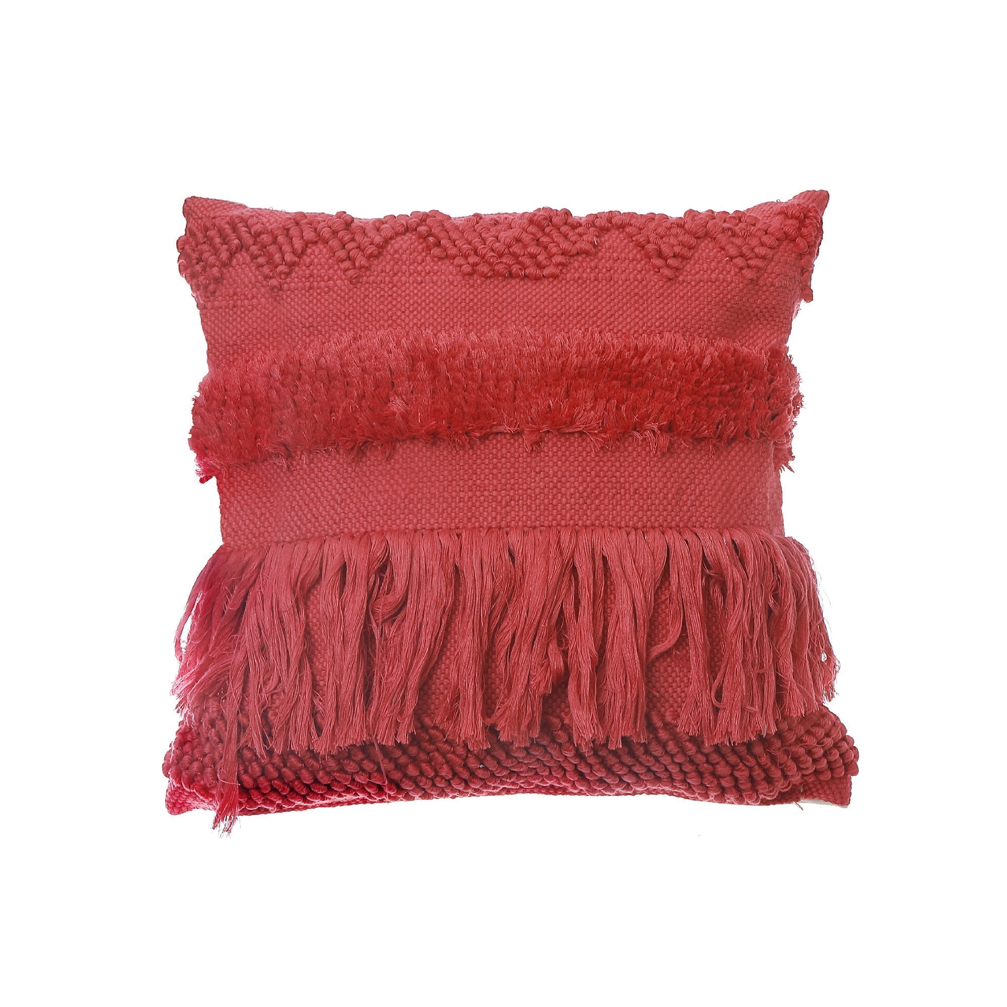 Rust Handloom Fringe Cushion Set of 2 – Decorative Throw Pillow, Home Decor