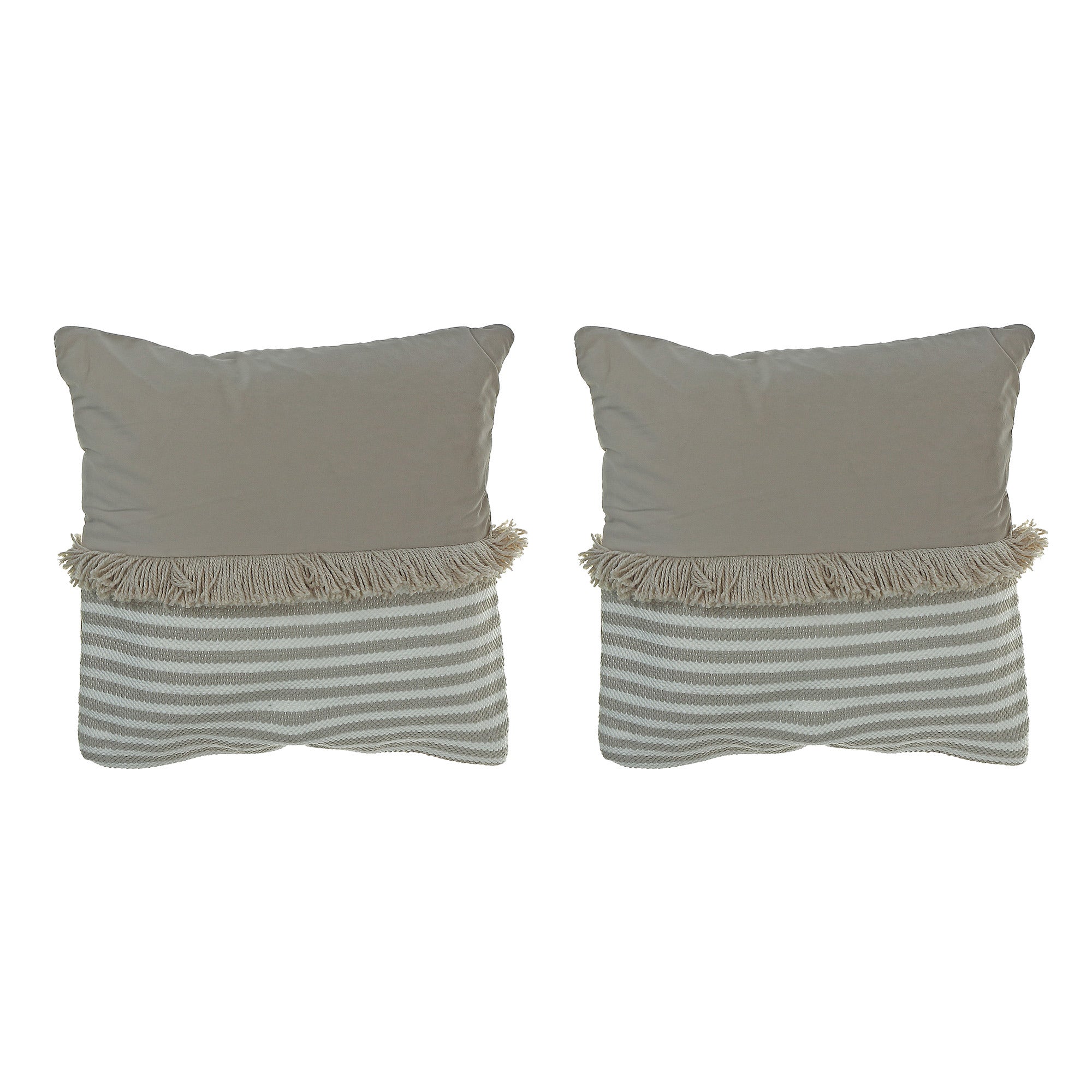 Handwoven Stripe With Fringe Cushion Set Of 2, Striped Cushion With Fringe Set, Handwoven Cotton Throw Pillows, Boho Sofa Accent