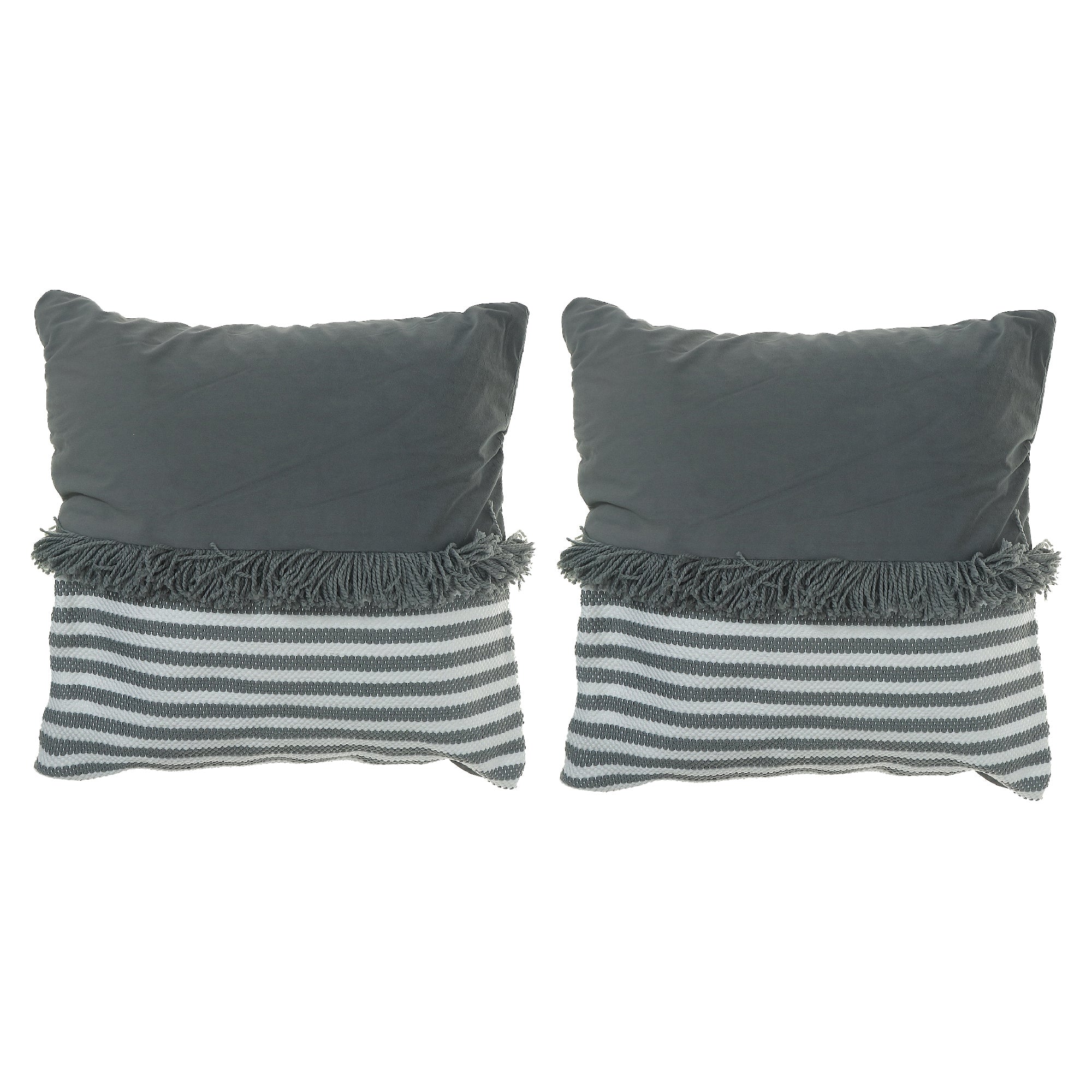 Handwoven Stripe With Fringe Cushion Set Of 2, Striped Cushion With Fringe Set, Handwoven Cotton Throw Pillows, Boho Sofa Accent