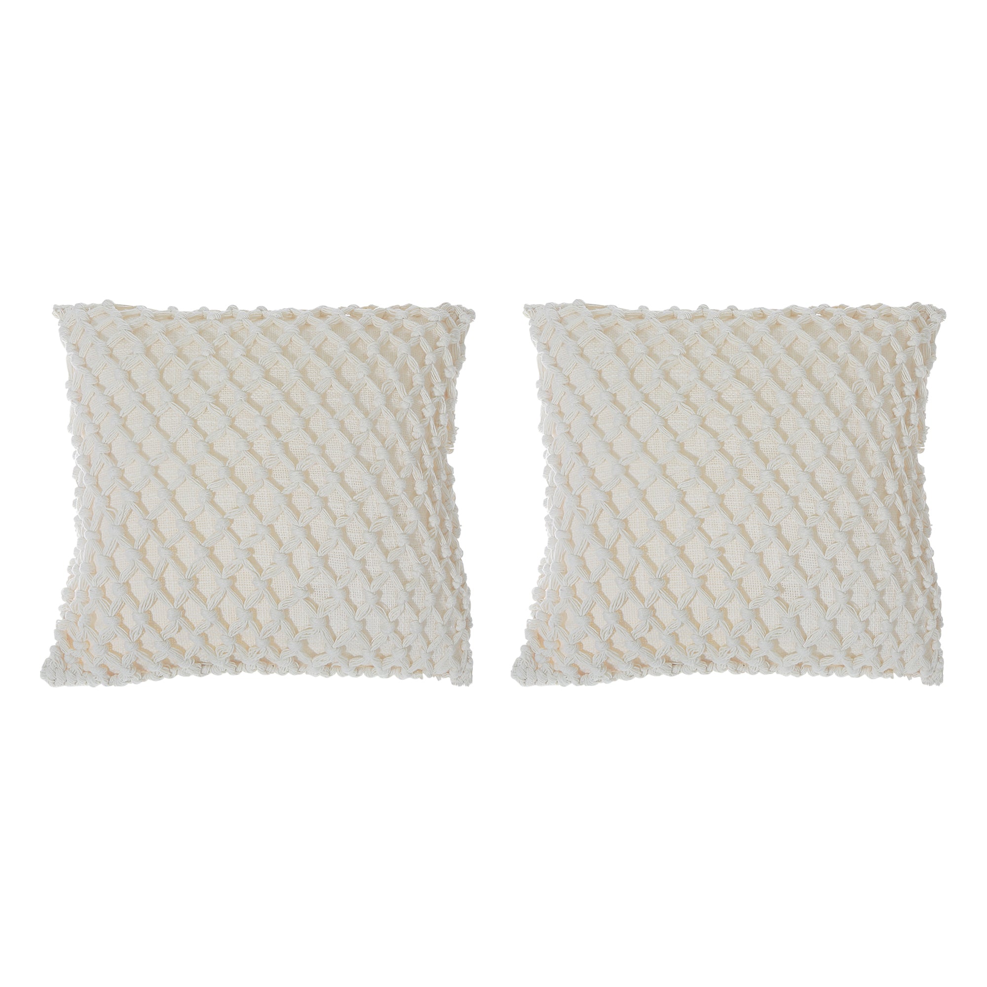 Braided Weave Cotton Handwoven Cushion Ivory Set Of 2, Braided Cotton Ivory Cushion Set, Handwoven Sofa Pillows, Textured Home Decor Accent