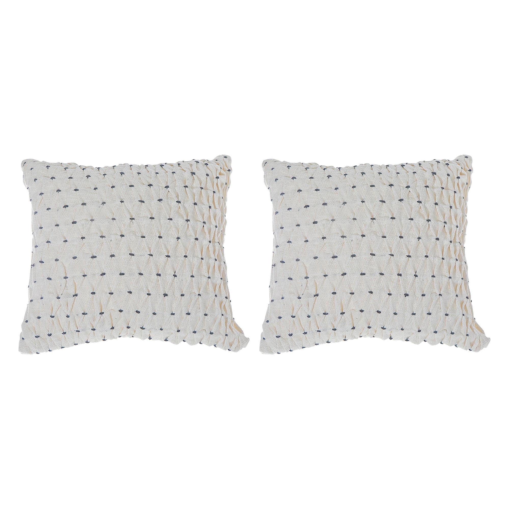 Braided Weave Black Knot Cotton Handwoven Cushion Ivory Set Of 2, Braided Weave Ivory Cushion Set, Black Knot Detail Throw Pillows, Bohemian Home Decor