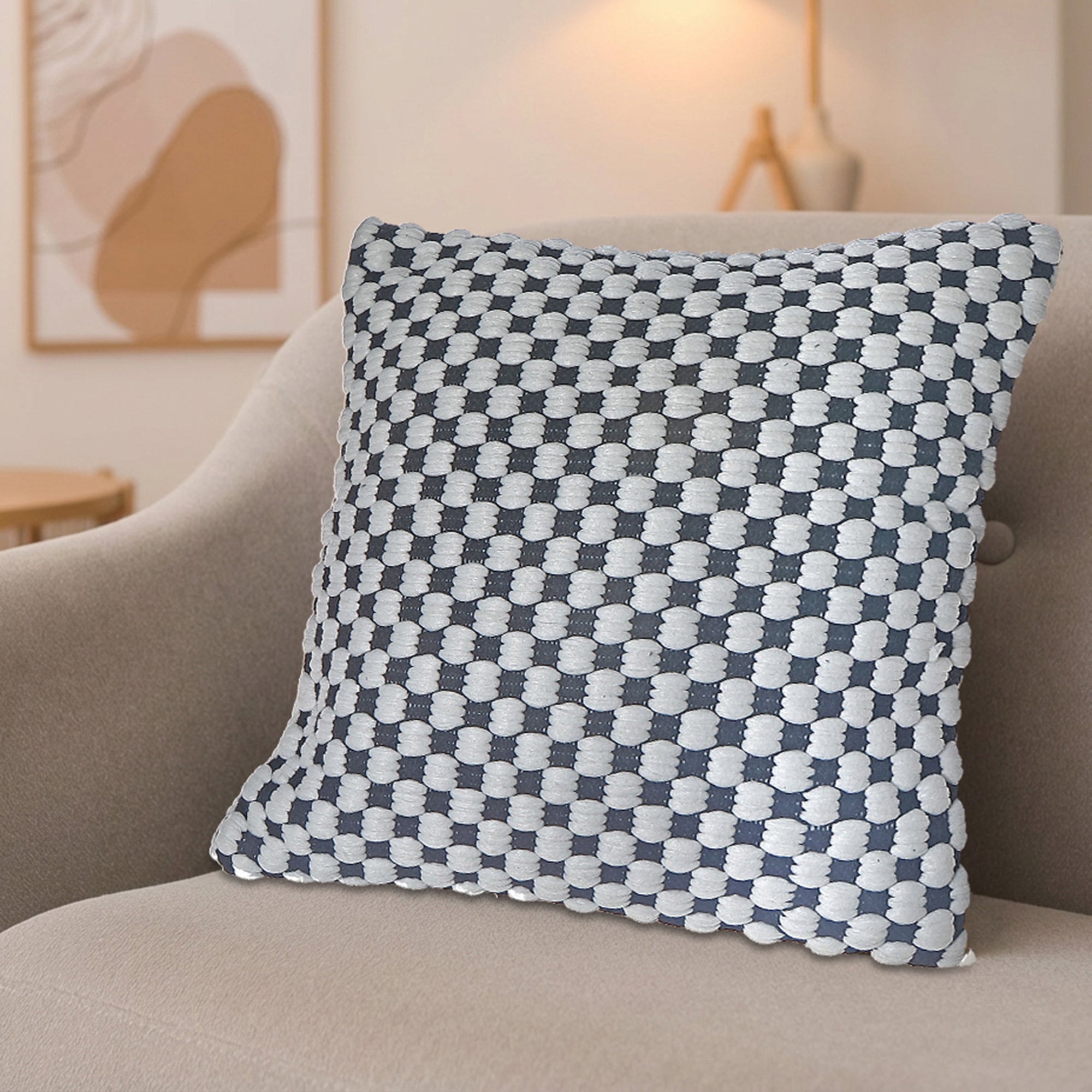 Black Checkered Pattern Cotton Handwoven Decorative Cushion - Set of 2