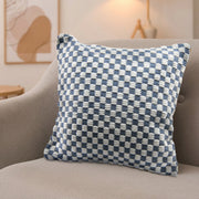 Blue Checkered Pattern Cotton Handwoven Decorative Cushion - Set of 2