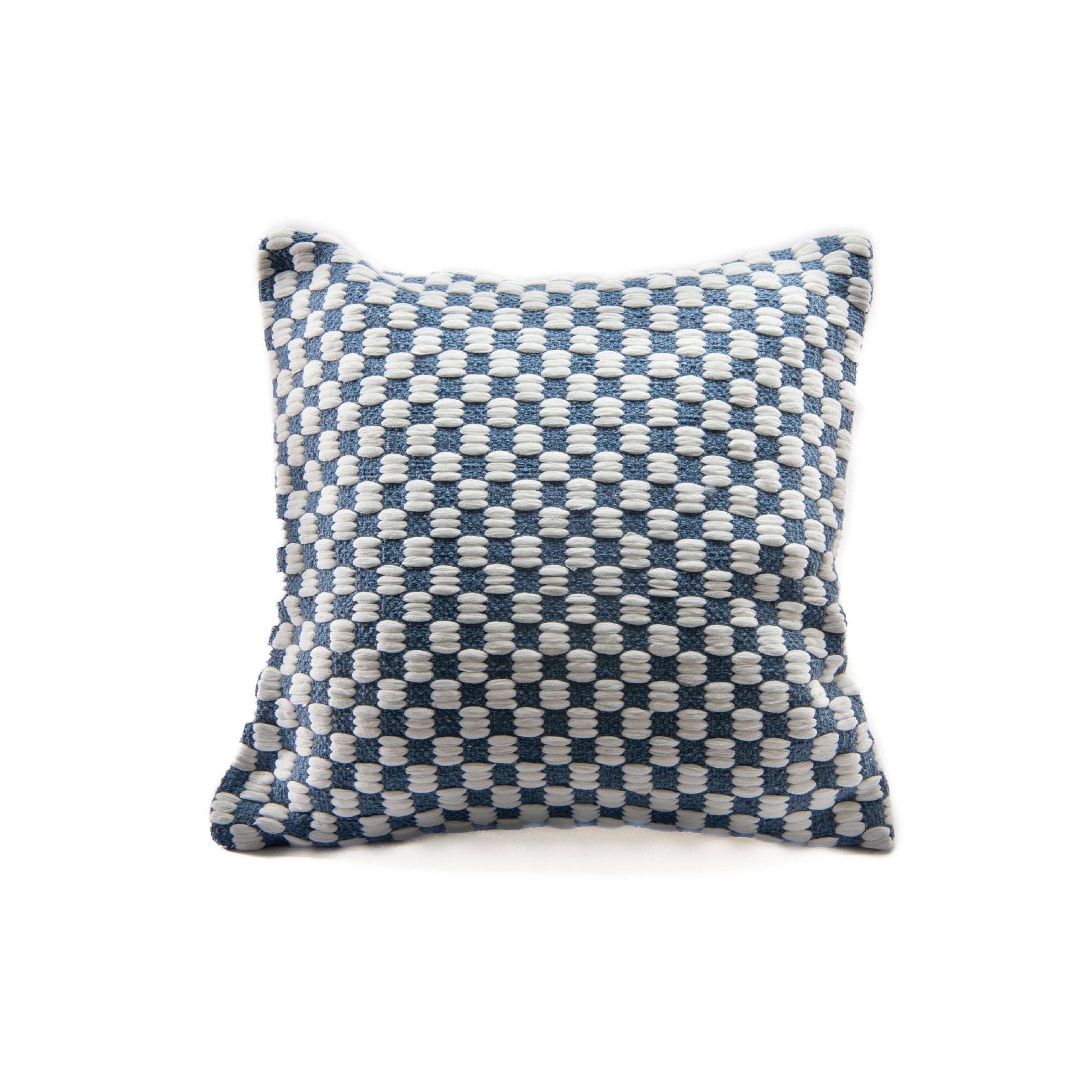 Blue Checkered Pattern Cotton Handwoven Decorative Cushion - Set of 2