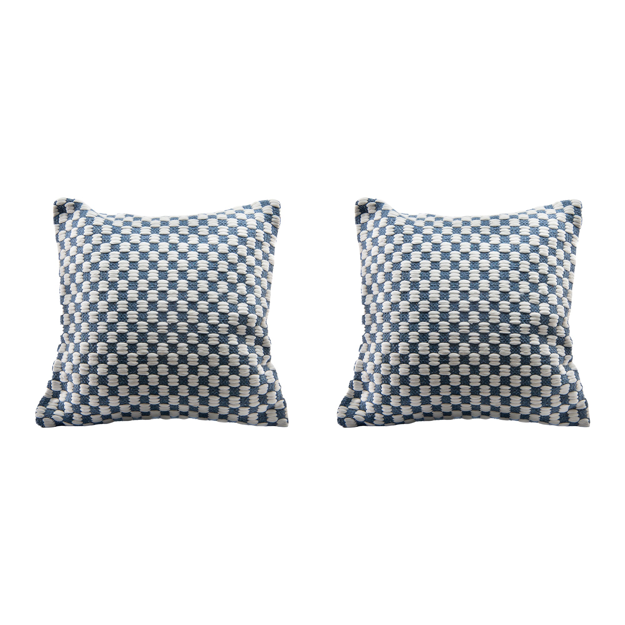 Blue Checkered Pattern Cotton Handwoven Decorative Cushion - Set of 2