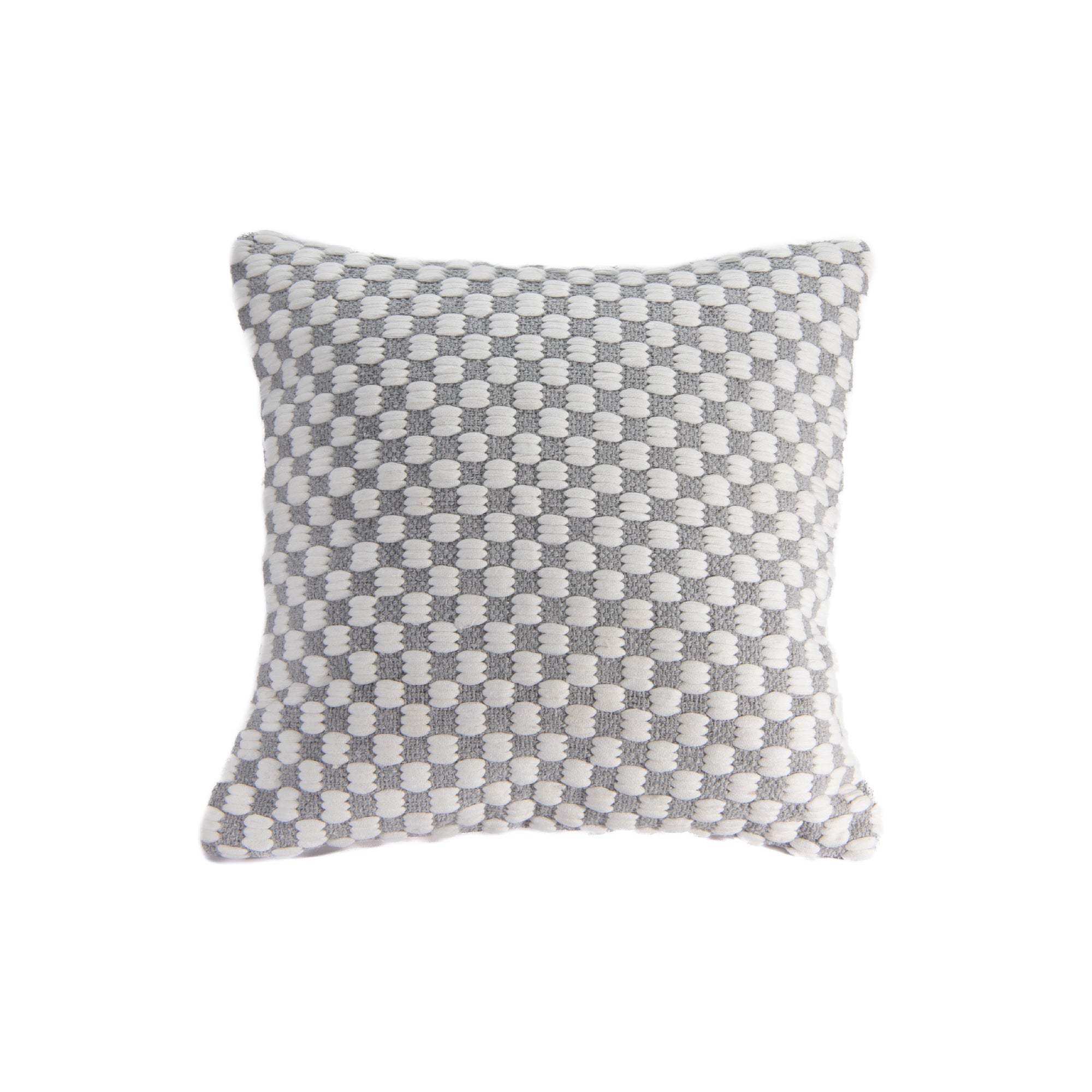 Silver Checkered Pattern Cotton Handwoven Decorative Cushion - Set of 2