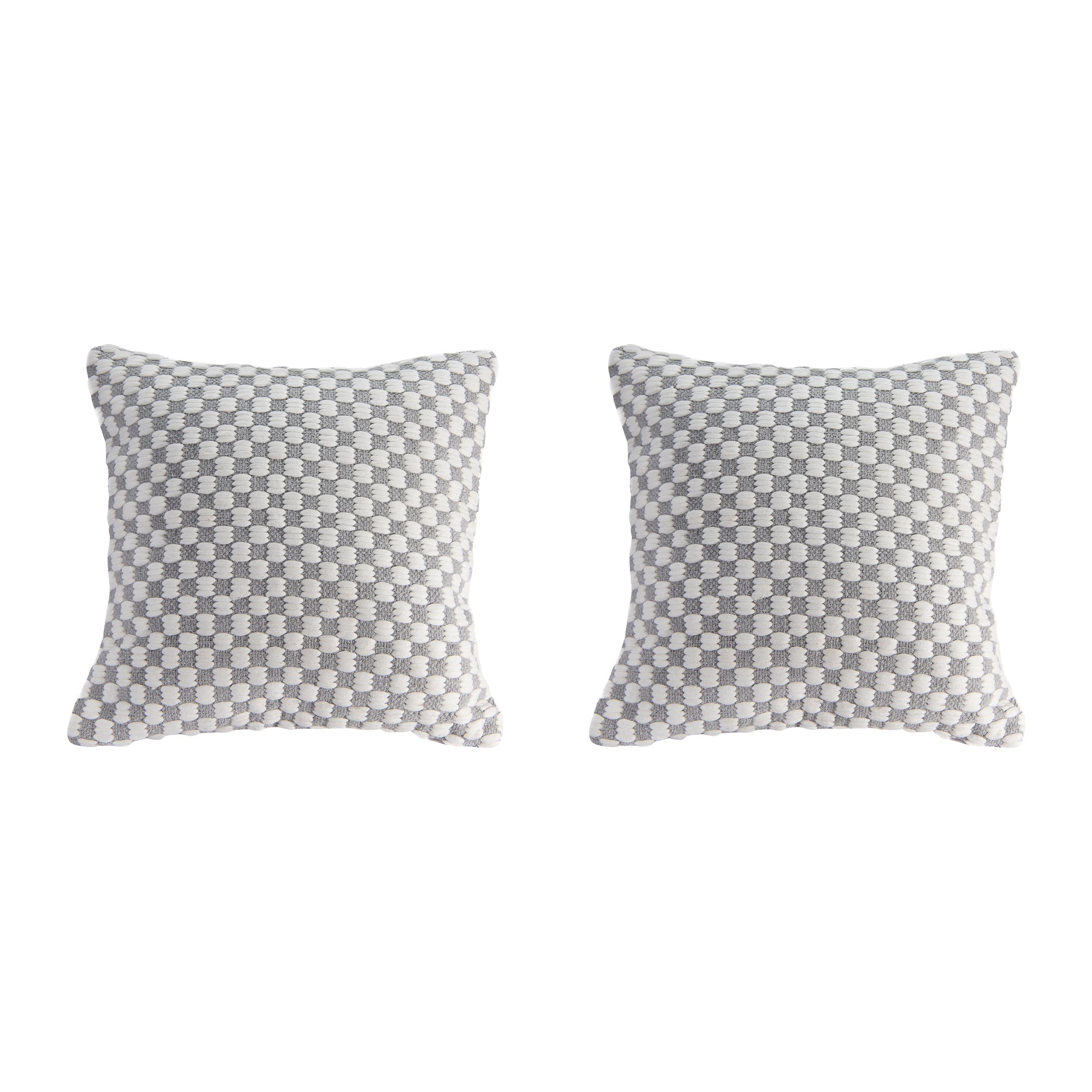 Silver Checkered Pattern Cotton Handwoven Decorative Cushion - Set of 2