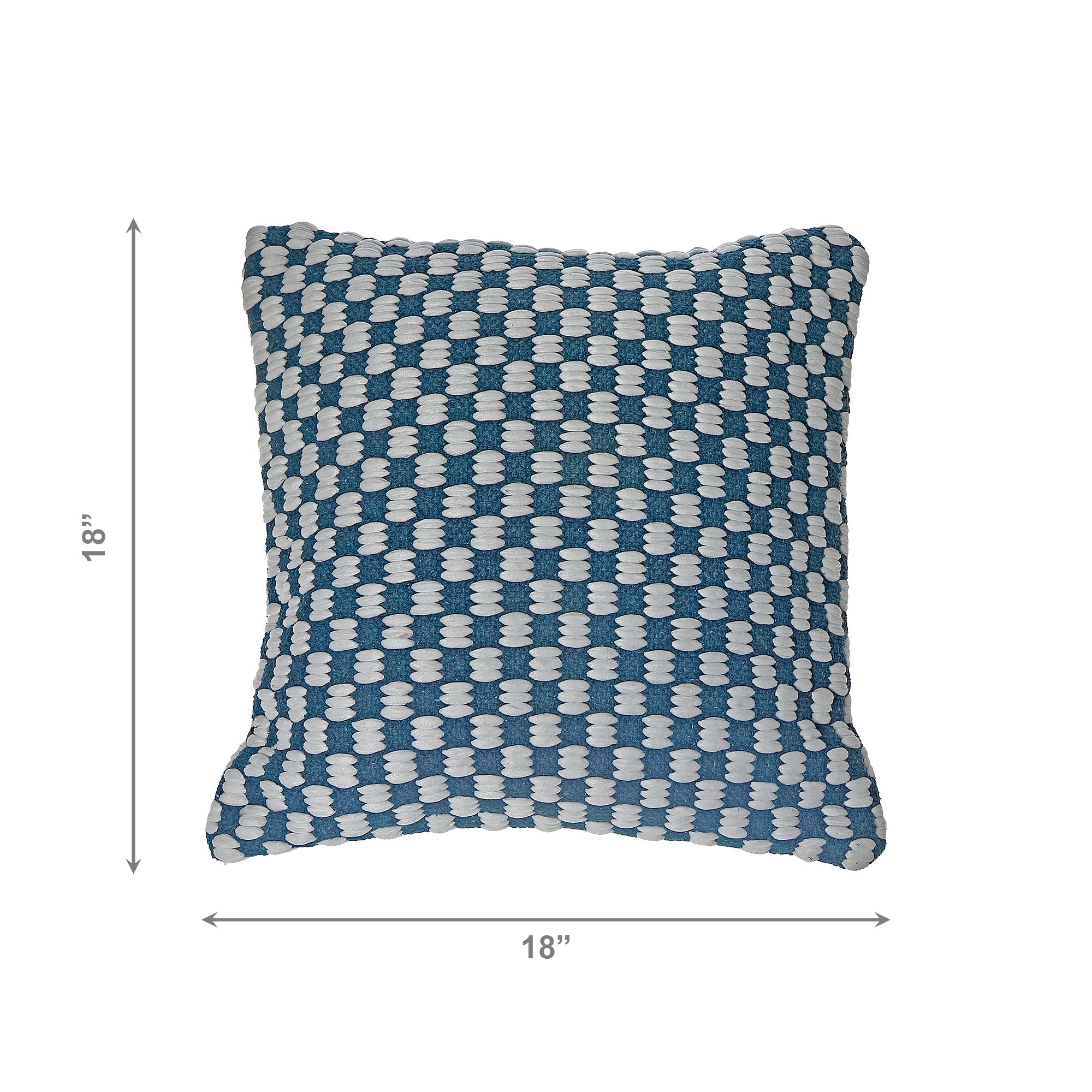 Teal Checkered Pattern Cotton Handwoven Decorative Cushion - Set of 2