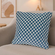 Teal Checkered Pattern Cotton Handwoven Decorative Cushion - Set of 2