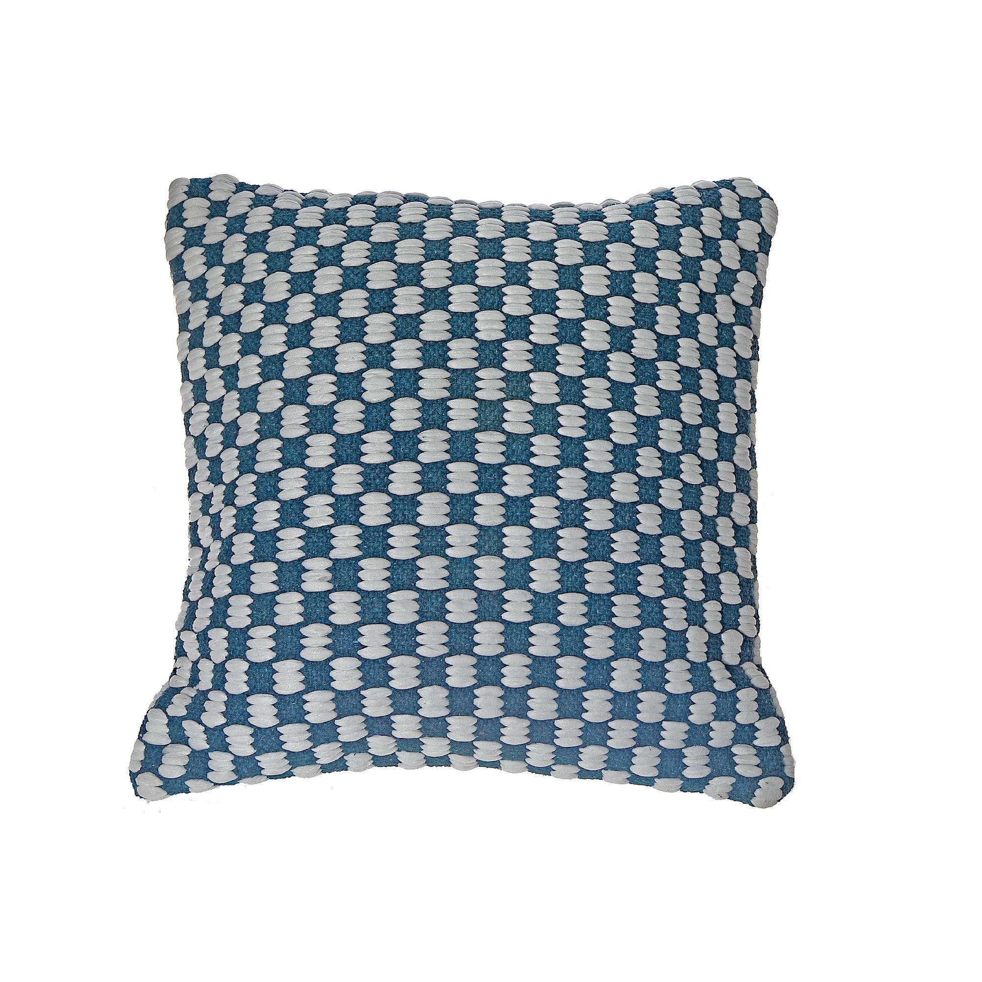 Teal Checkered Pattern Cotton Handwoven Decorative Cushion - Set of 2