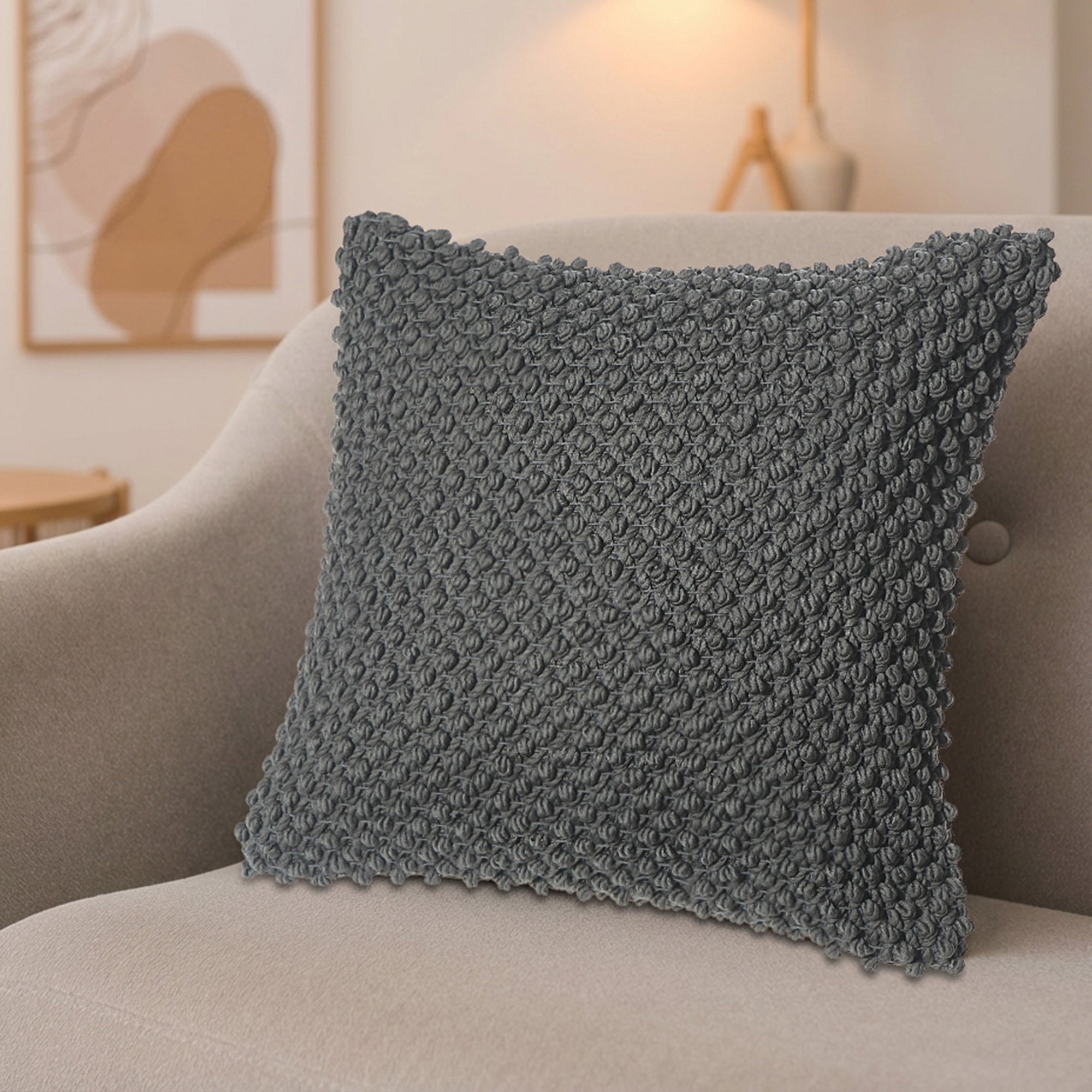 Charcoal Textured Cotton Handwoven Throw Cushion for Home - Set of 2