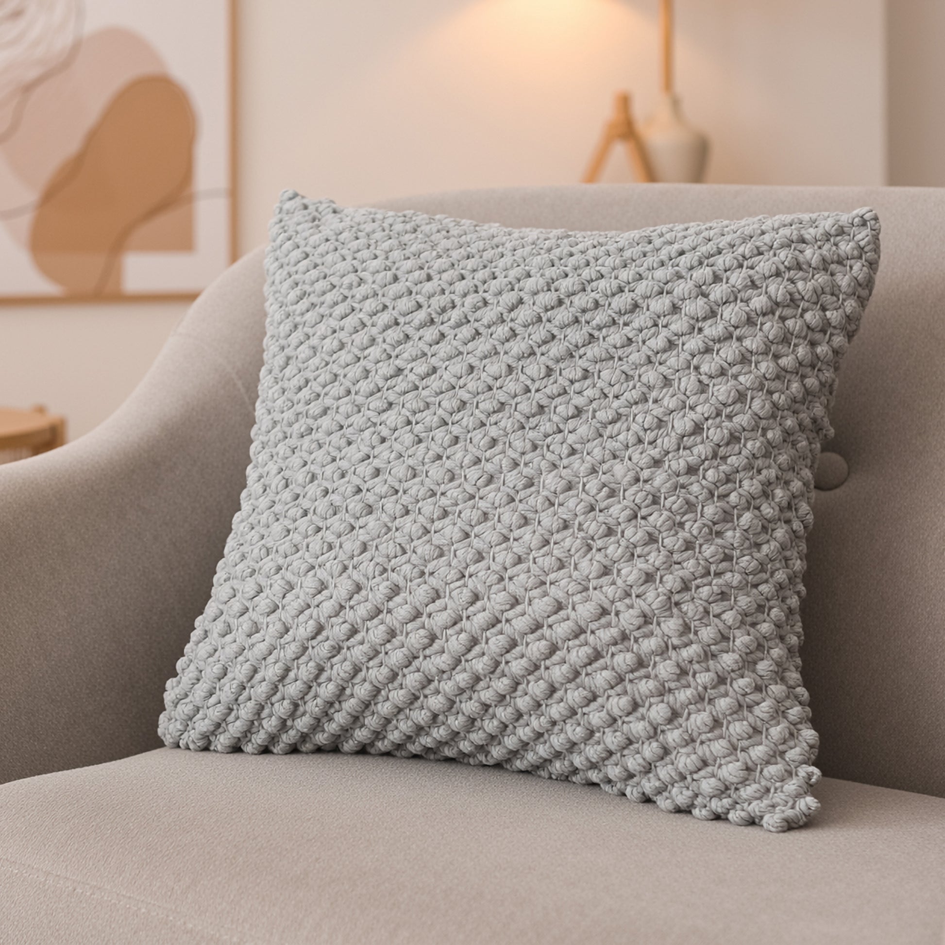 Light Gray Textured Cotton Handwoven Throw Cushion for Living Room - Set of 2
