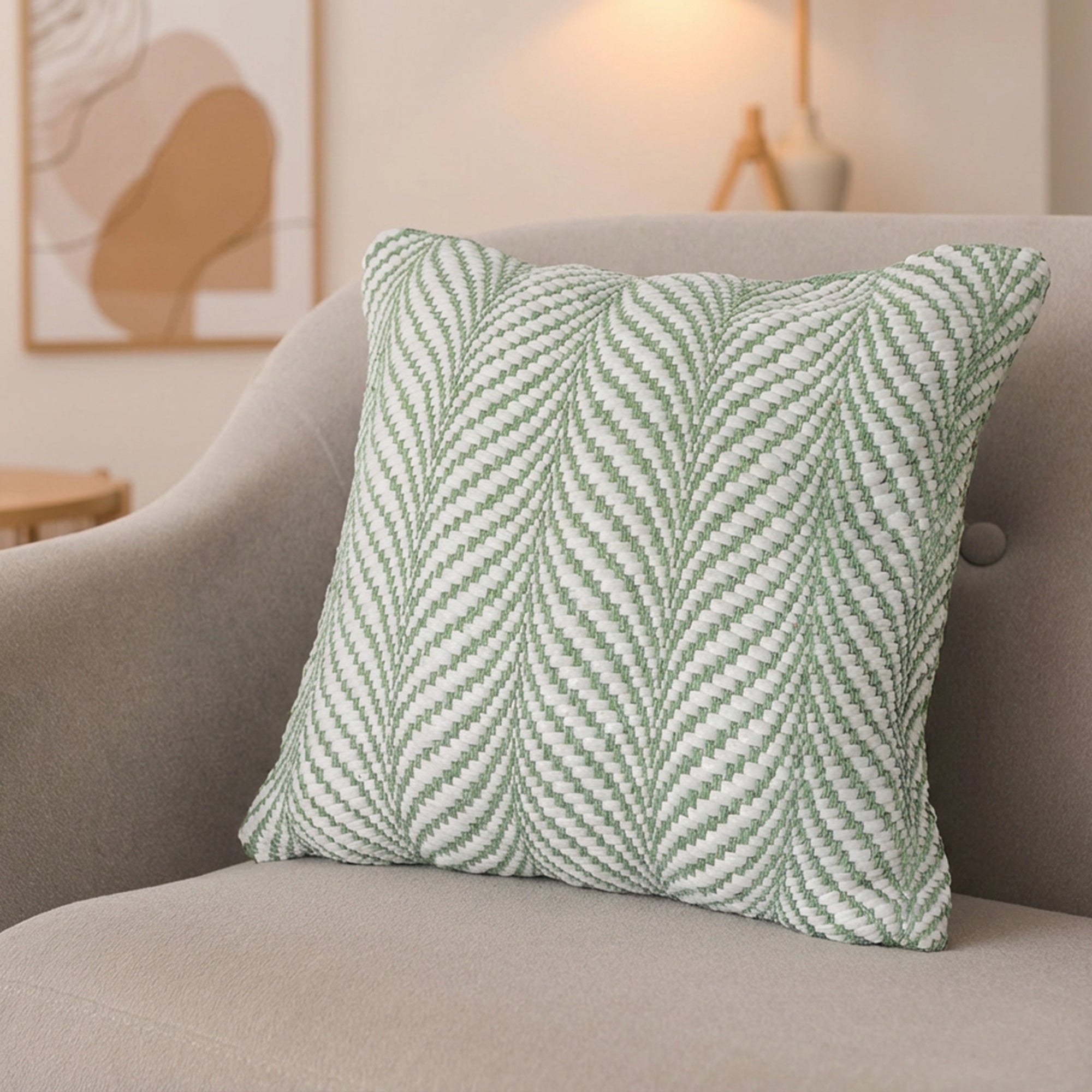 Fern Green Cotton Handwoven Decorative Cushion with Nature Motif - Set of 2
