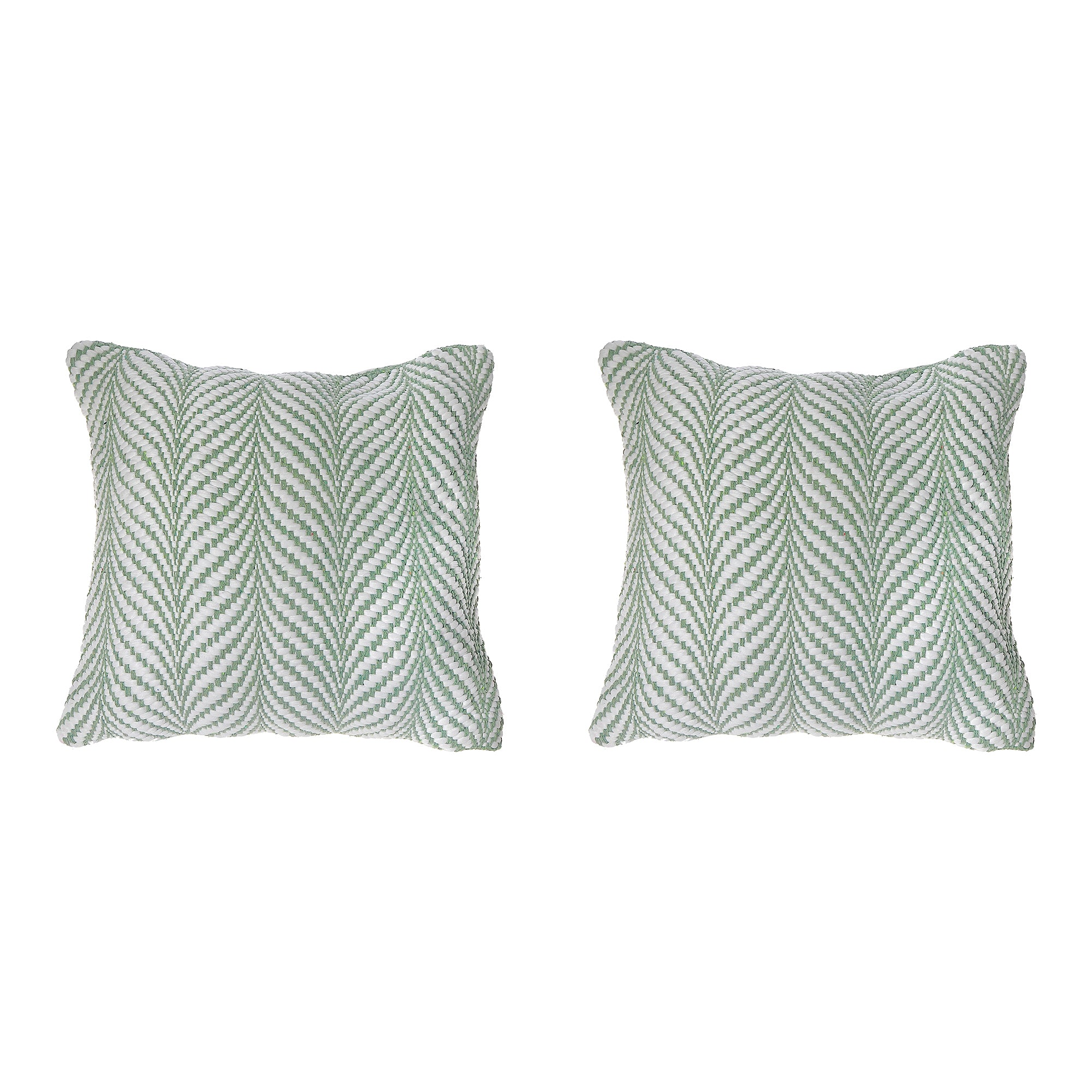 Fern Green Cotton Handwoven Decorative Cushion with Nature Motif - Set of 2