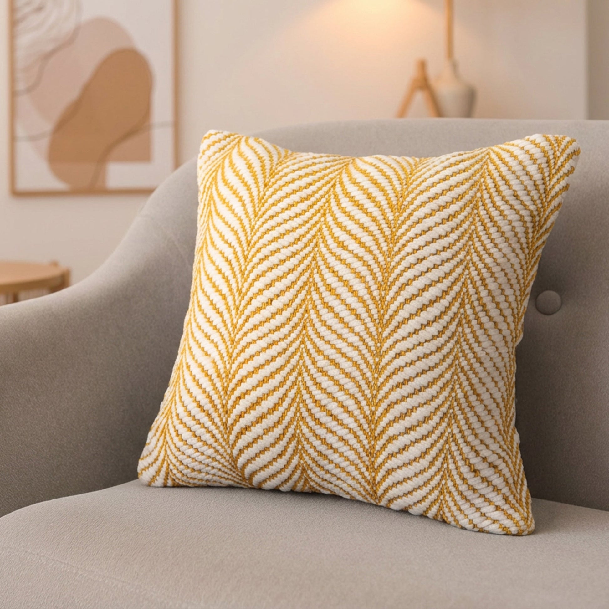 Yellow Fern Pattern Cotton Handwoven Decorative Cushion - Set of 2