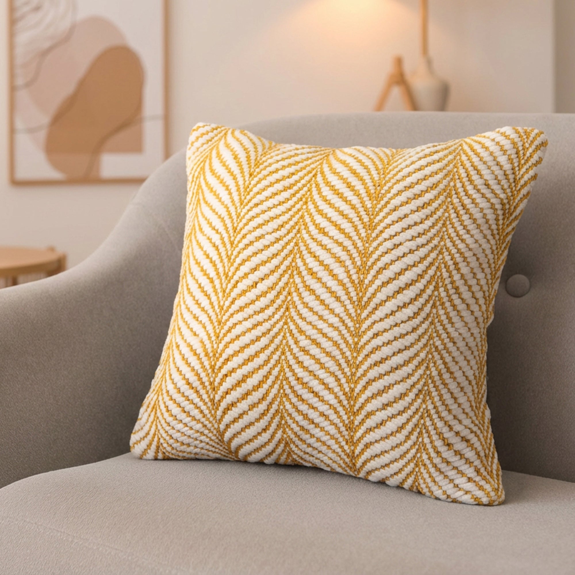Yellow Fern Pattern Cotton Handwoven Decorative Cushion - Set of 2
