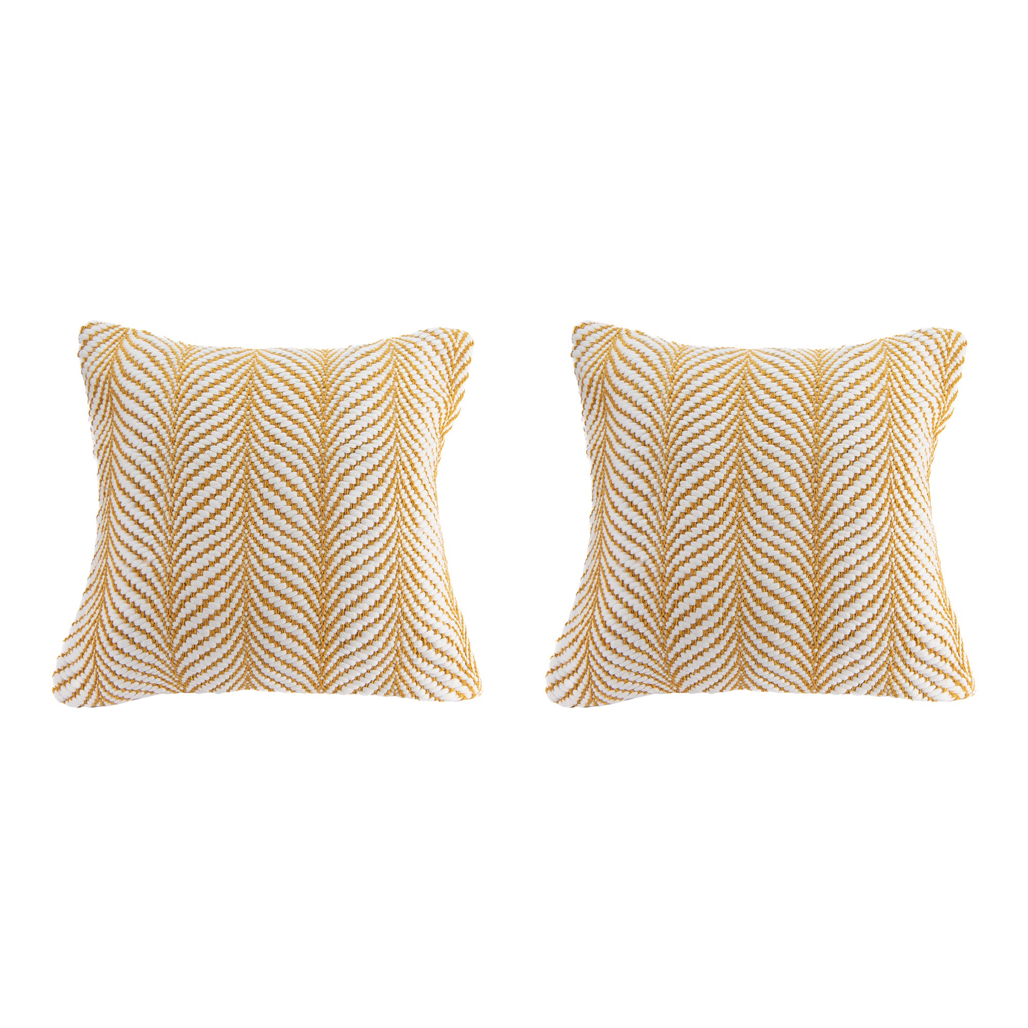 Yellow Fern Pattern Cotton Handwoven Decorative Cushion - Set of 2