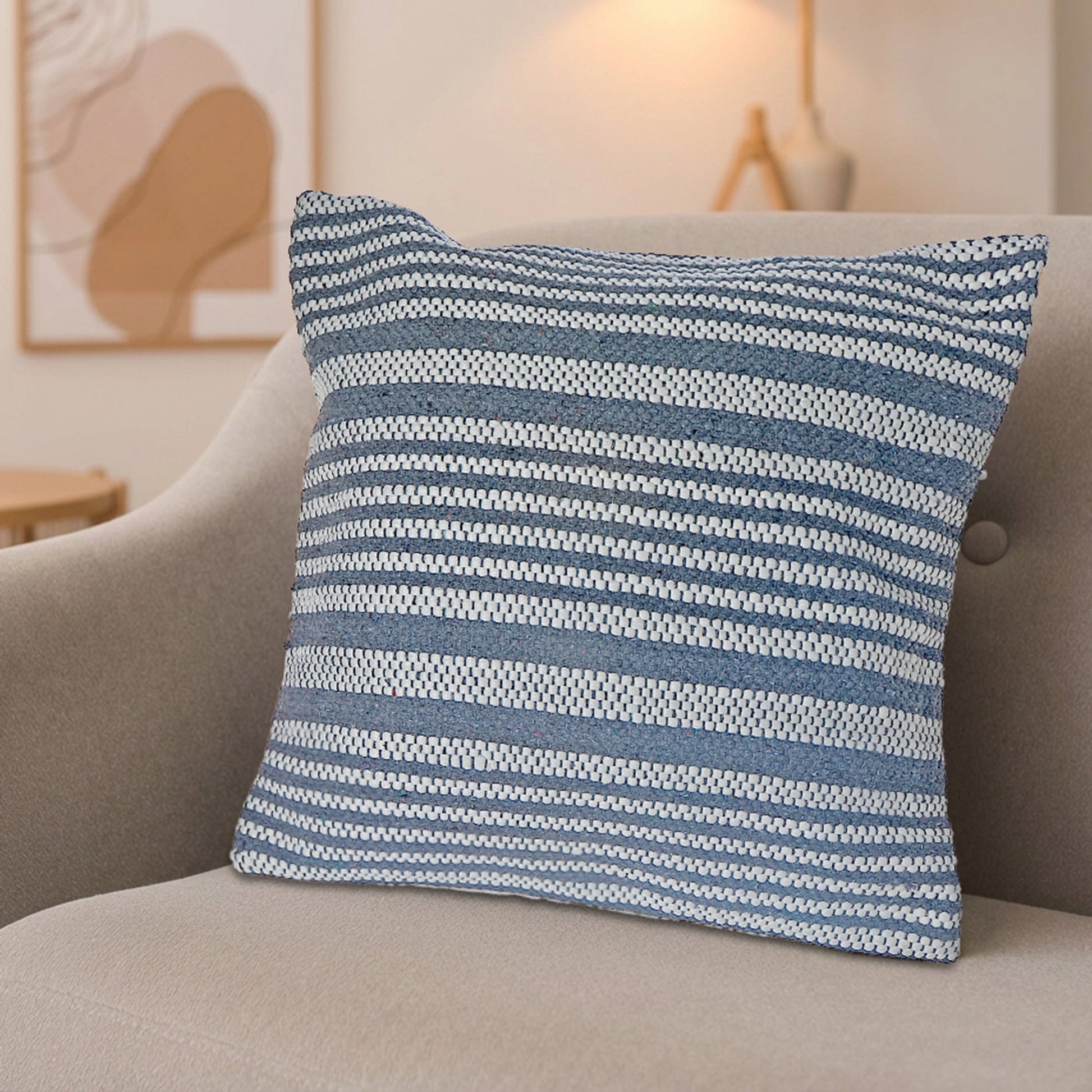 Gray Striped Cotton Handwoven Decorative Cushion for Modern Interiors - Set of 2