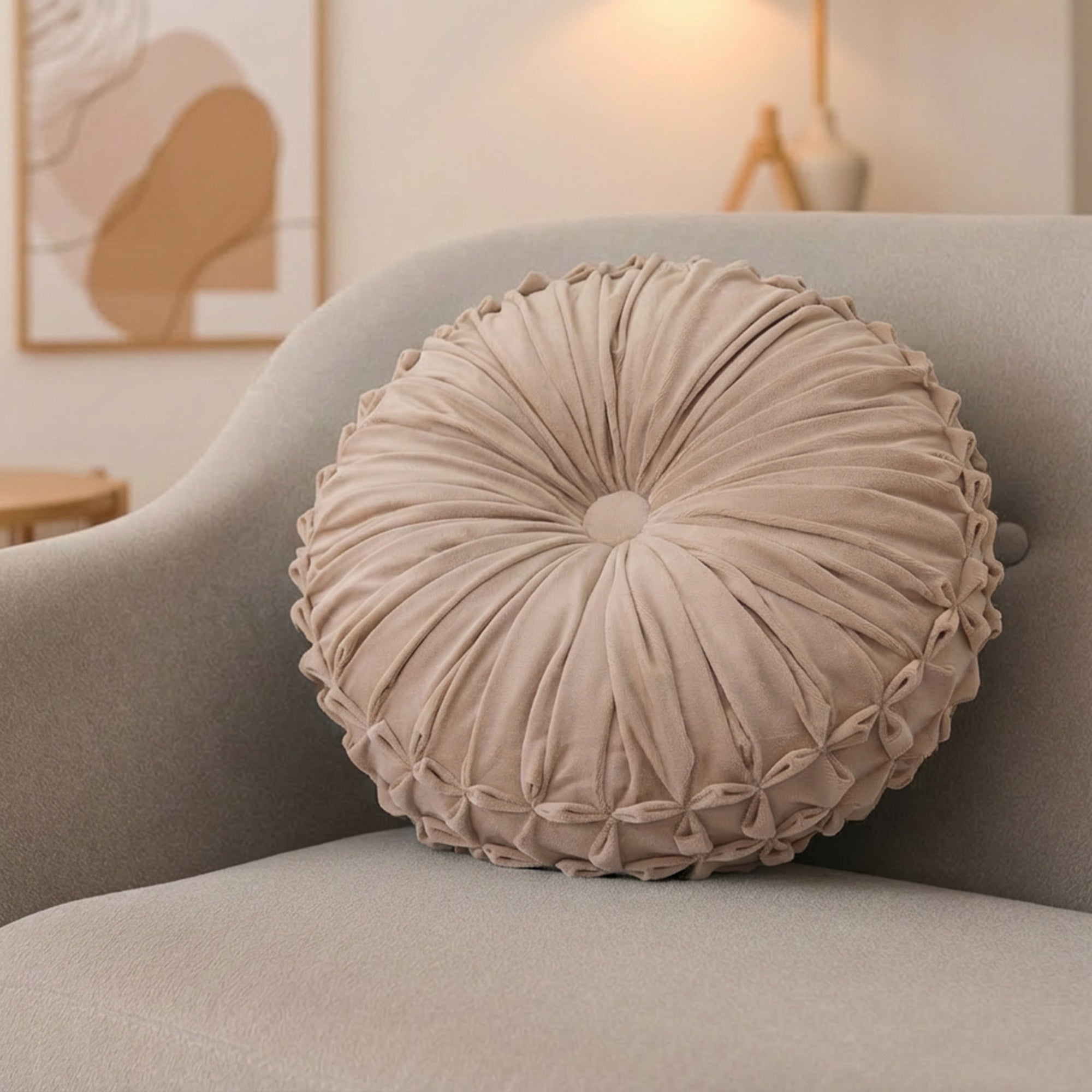 Soft Blush-Colored Velvet Round Decorative Cushion - Set of 2