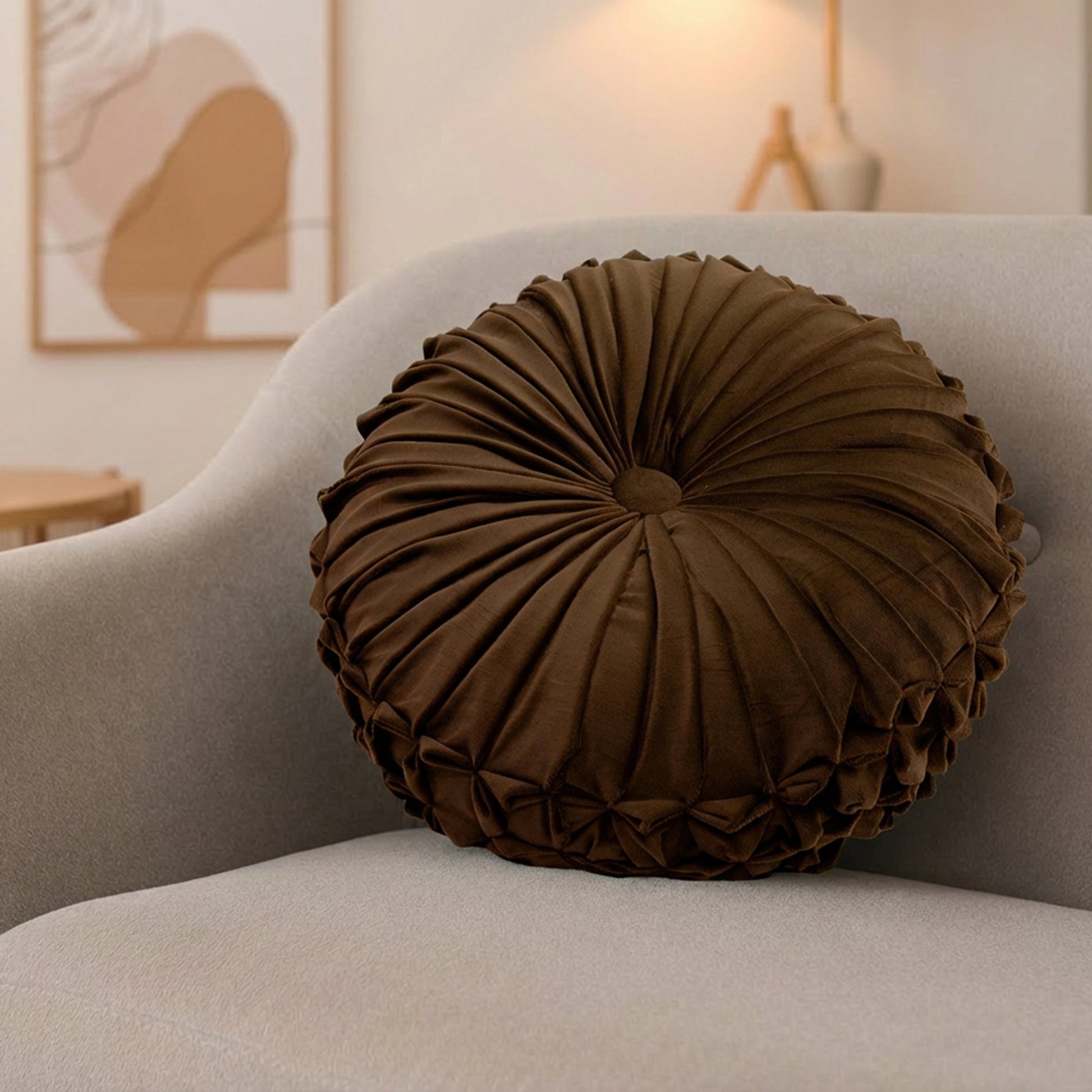 Rich Chocolate Brown Velvet Round Decorative Cushion - Set of 2