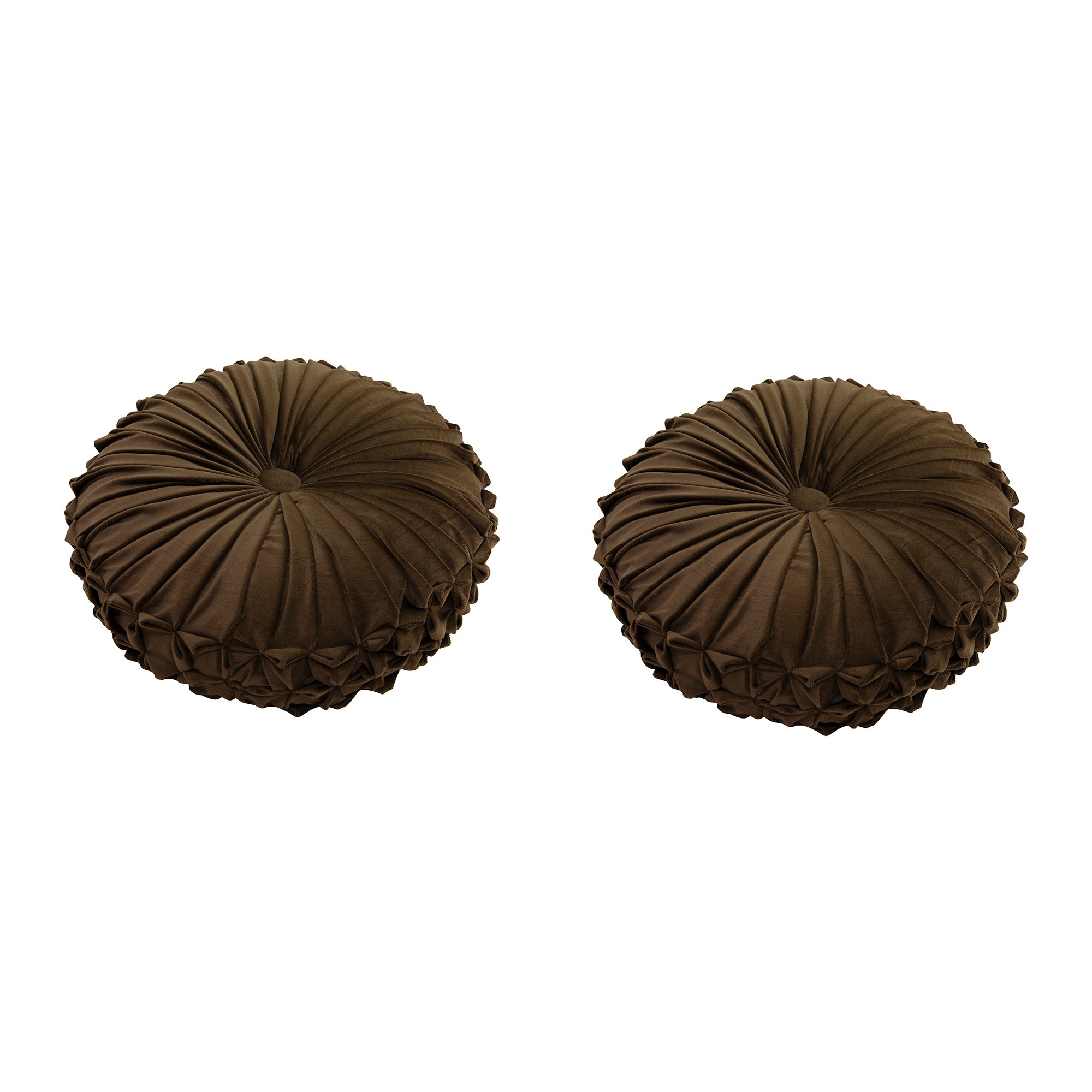 Rich Chocolate Brown Velvet Round Decorative Cushion - Set of 2