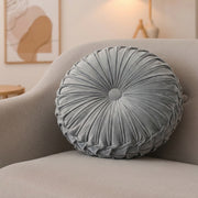 Elegant Grey Velvet Round Decorative Cushion - Set of 2