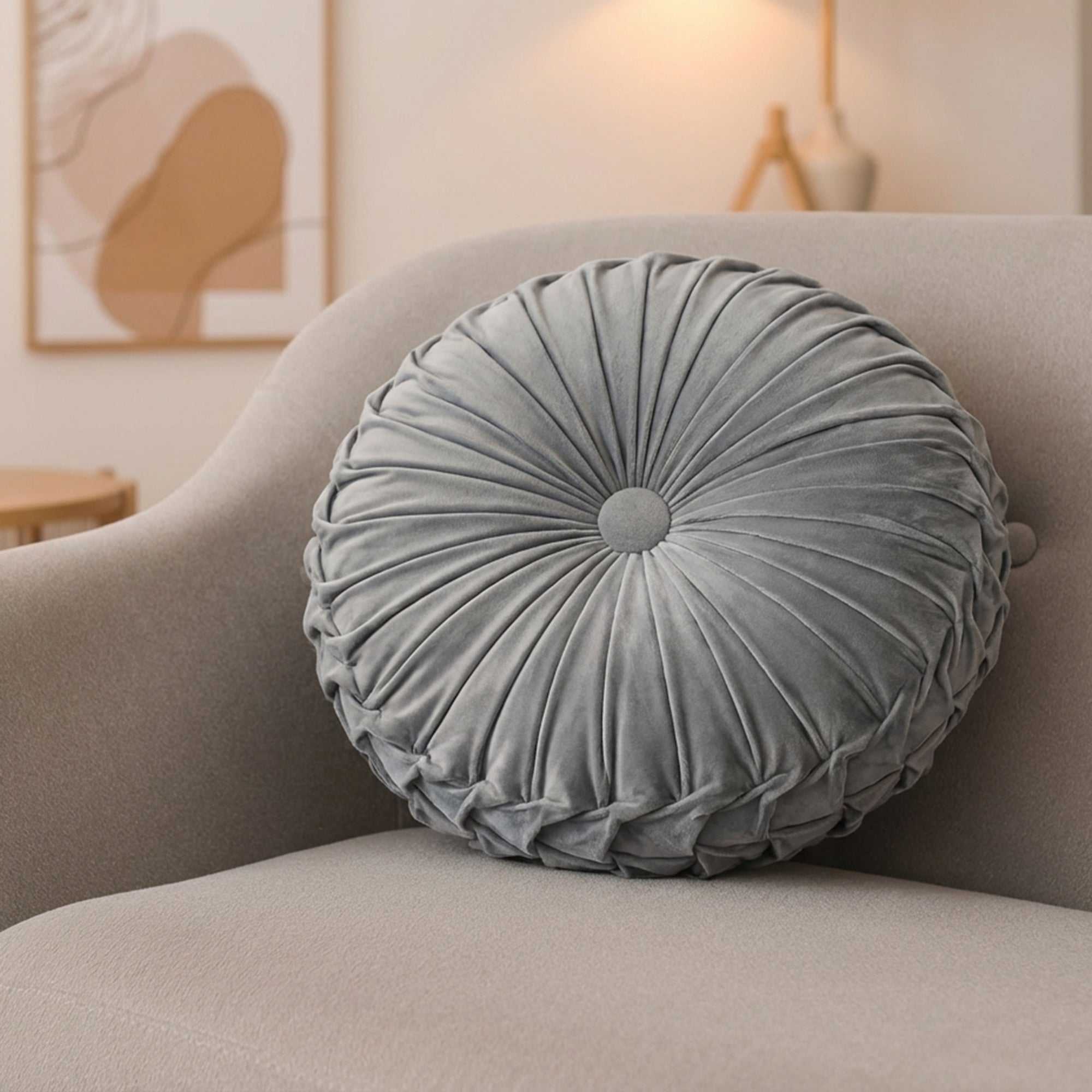 Elegant Grey Velvet Round Decorative Cushion - Set of 2