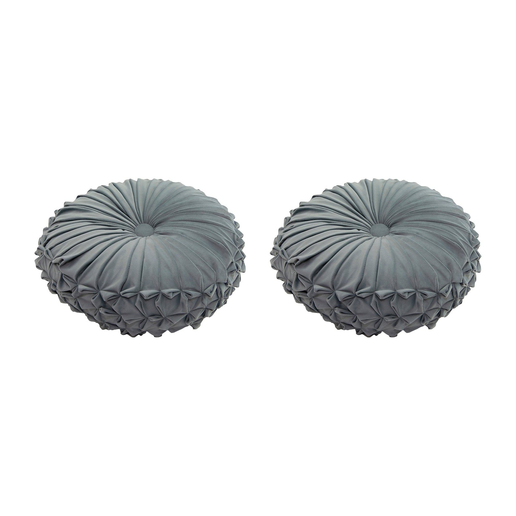 Elegant Grey Velvet Round Decorative Cushion - Set of 2