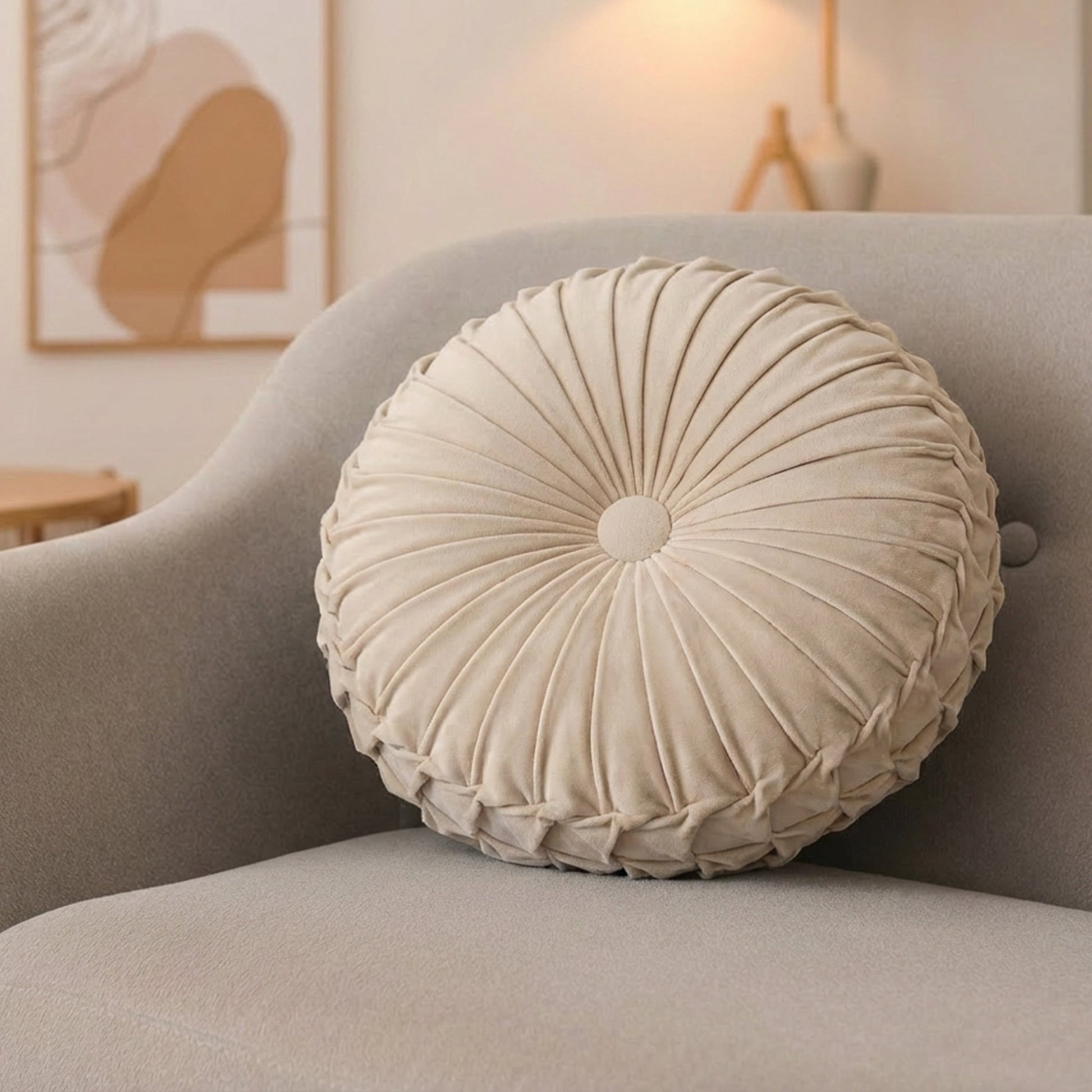 Ivory Velvet Round Decorative Cushion for Classic Décor - Set of 2