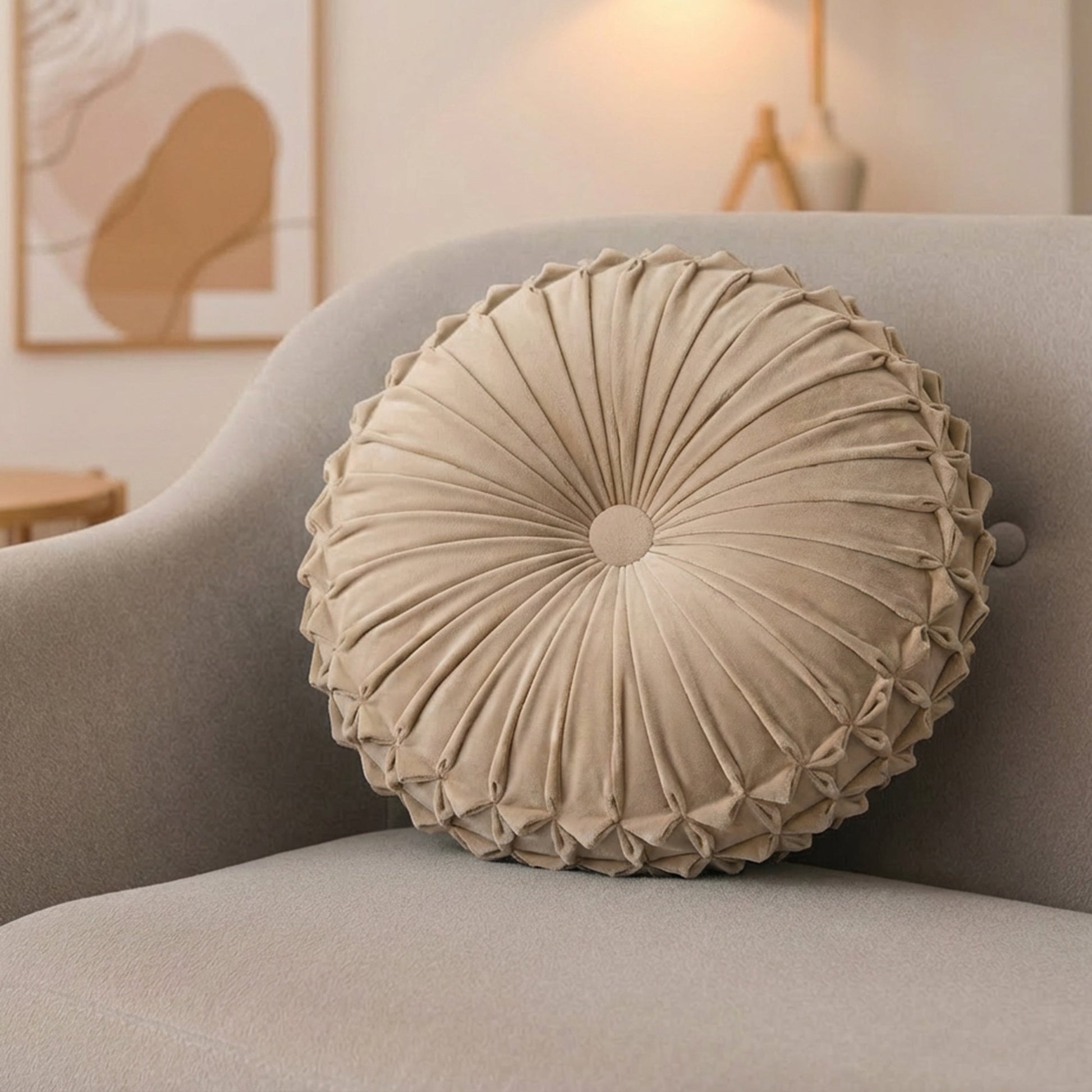 Neutral Taupe Velvet Round Decorative Cushion for Cozy Spaces - Set of 2