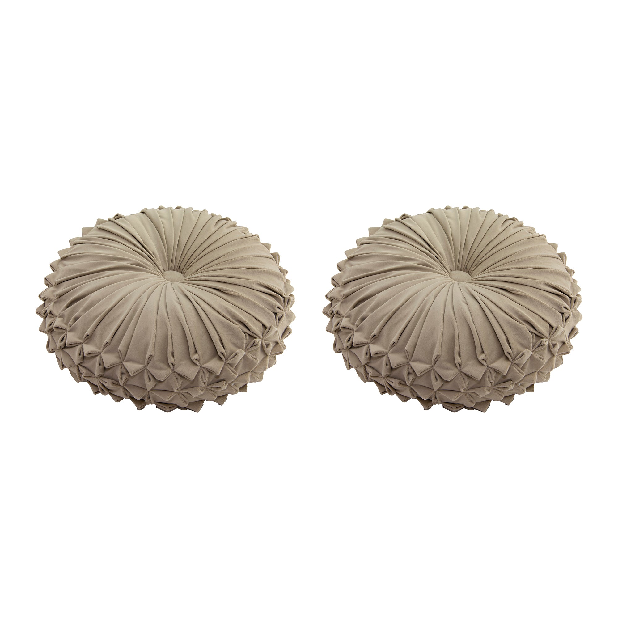 Neutral Taupe Velvet Round Decorative Cushion for Cozy Spaces - Set of 2