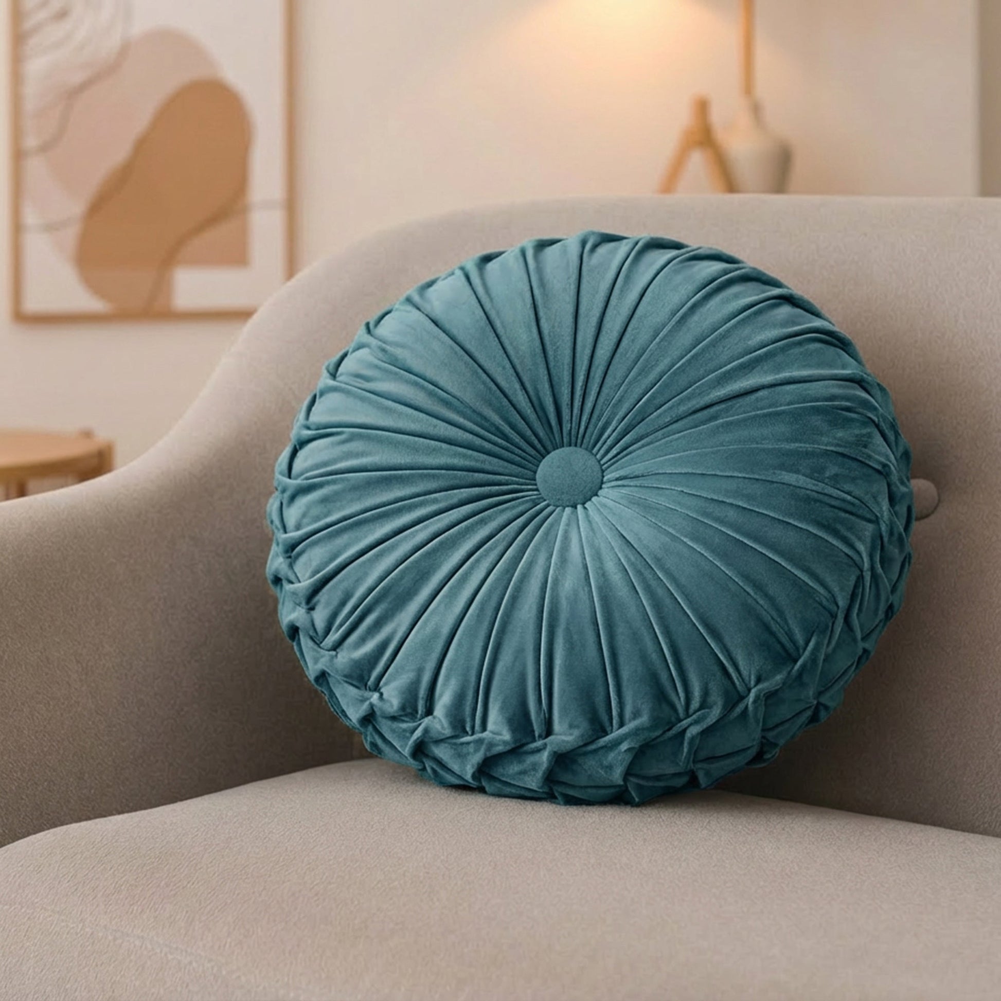 Vibrant Teal Velvet Round Decorative Cushion Accent - Set of 2