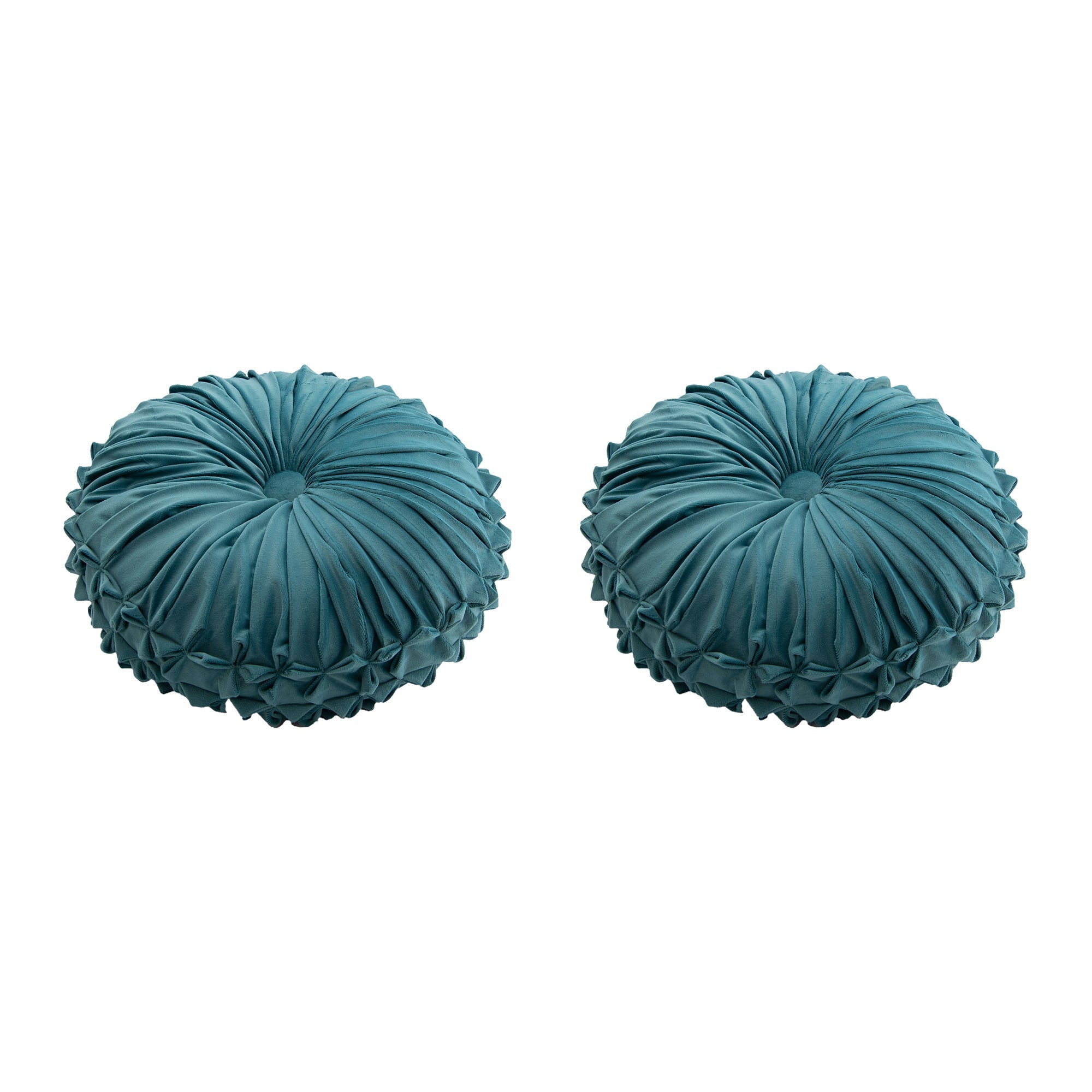 Vibrant Teal Velvet Round Decorative Cushion Accent - Set of 2