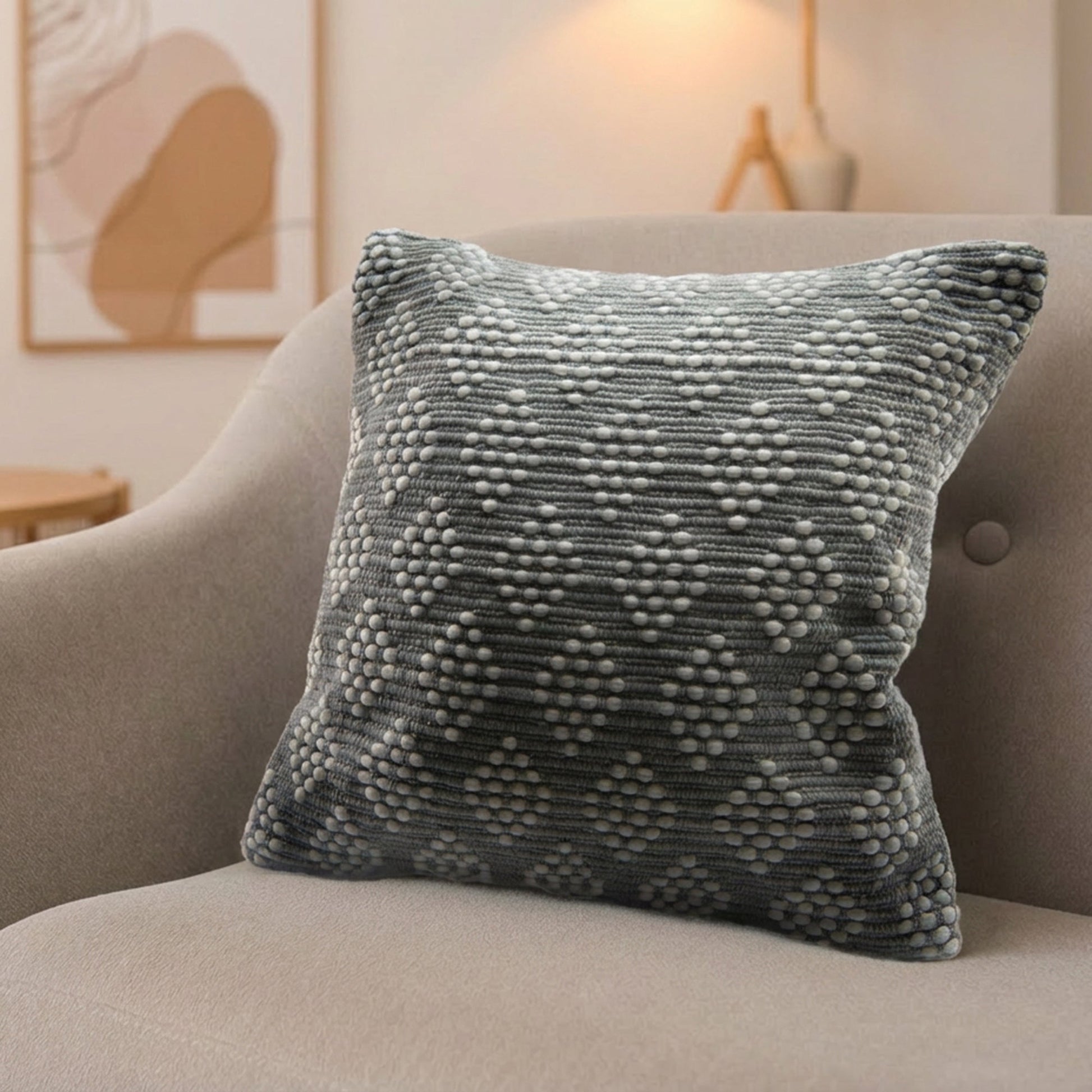 Gray Diamond Pattern Cotton Handwoven Decorative Cushion - Set of 2