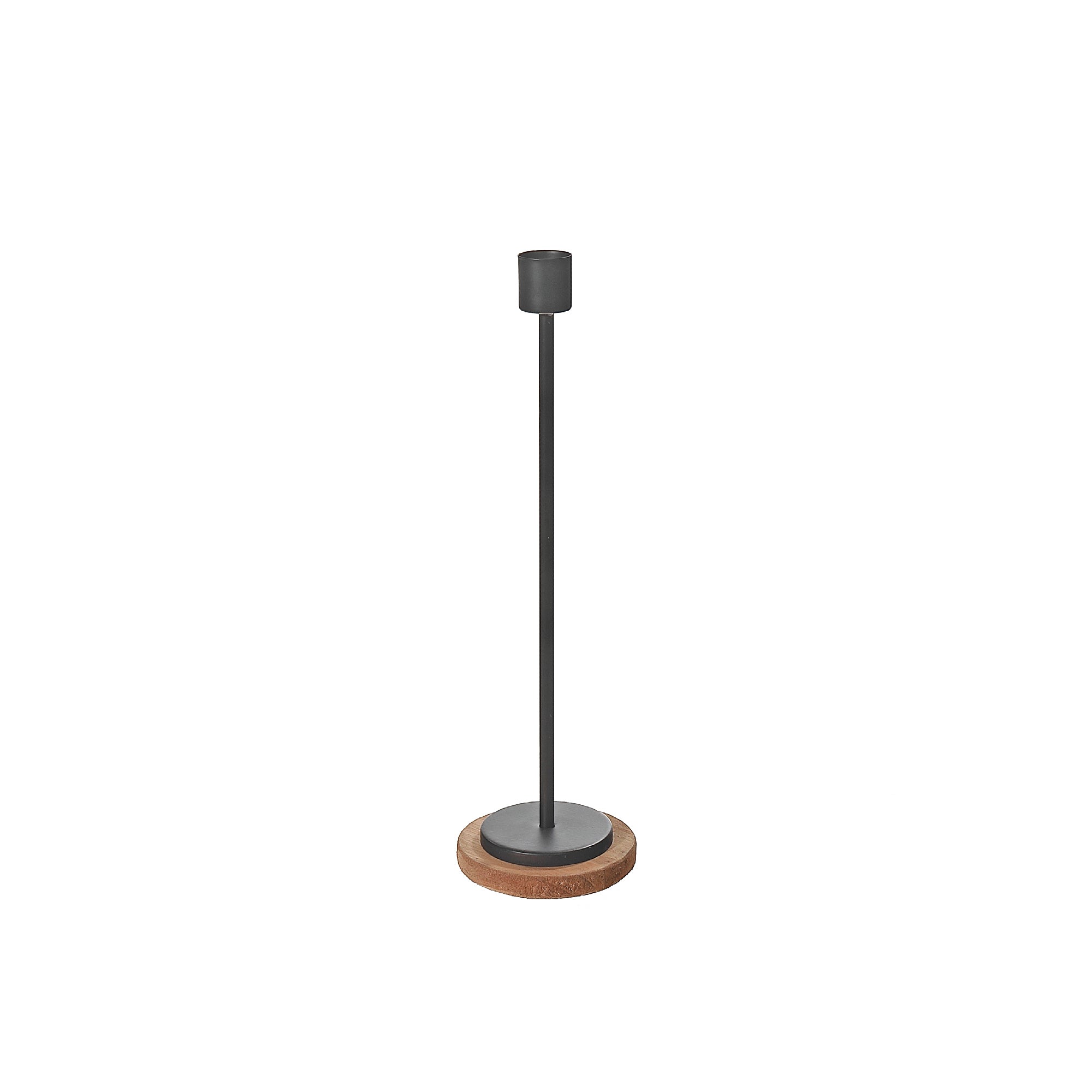 Medium Metal Candle Holder with Wood Base – Tabletop Decor, Home Candle Accessory