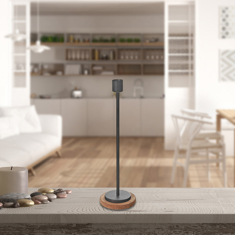 Metal Candle Holder With Wood Base Medium
