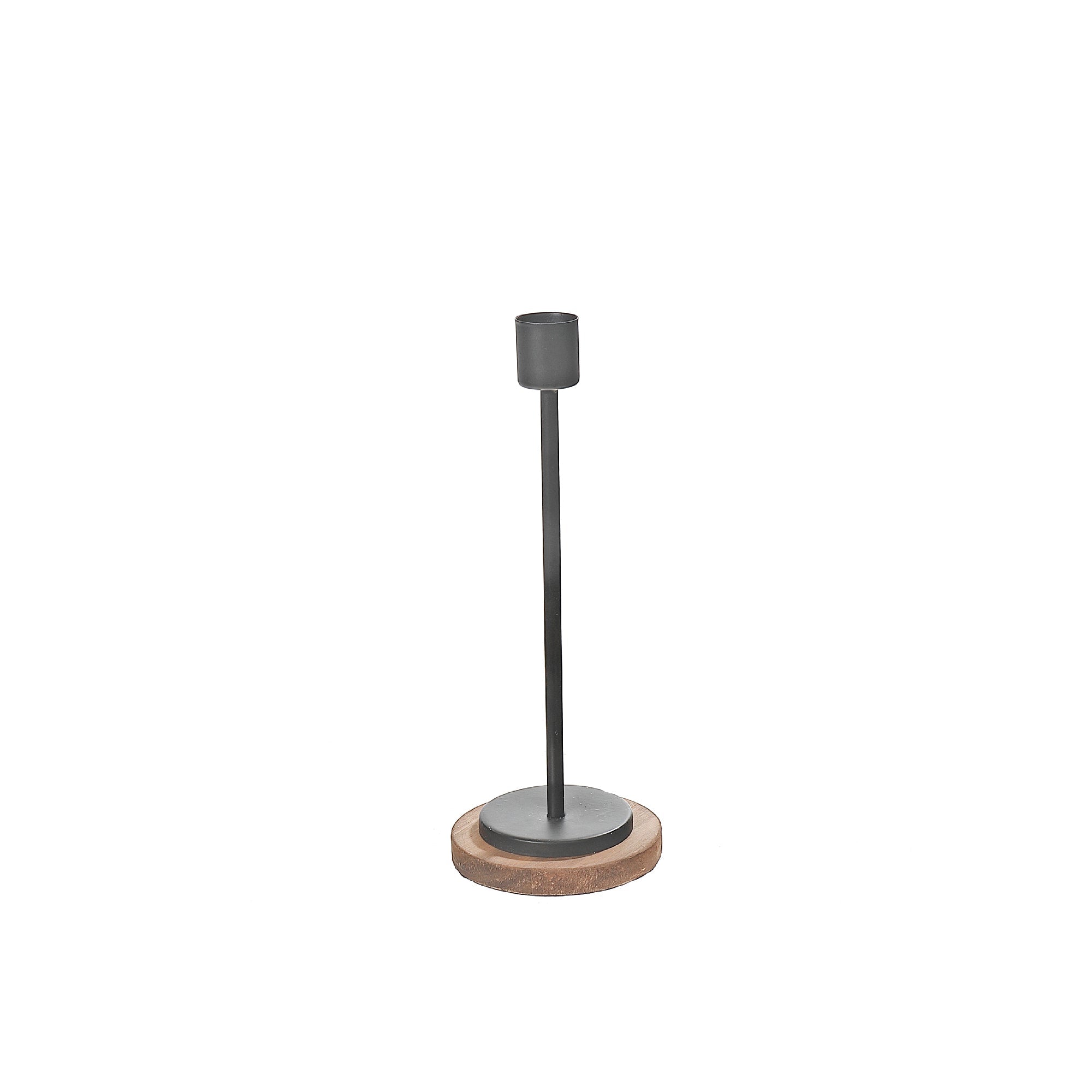 Small Metal Candle Holder with Wood Base – Tabletop Decor, Home Candle Accessory