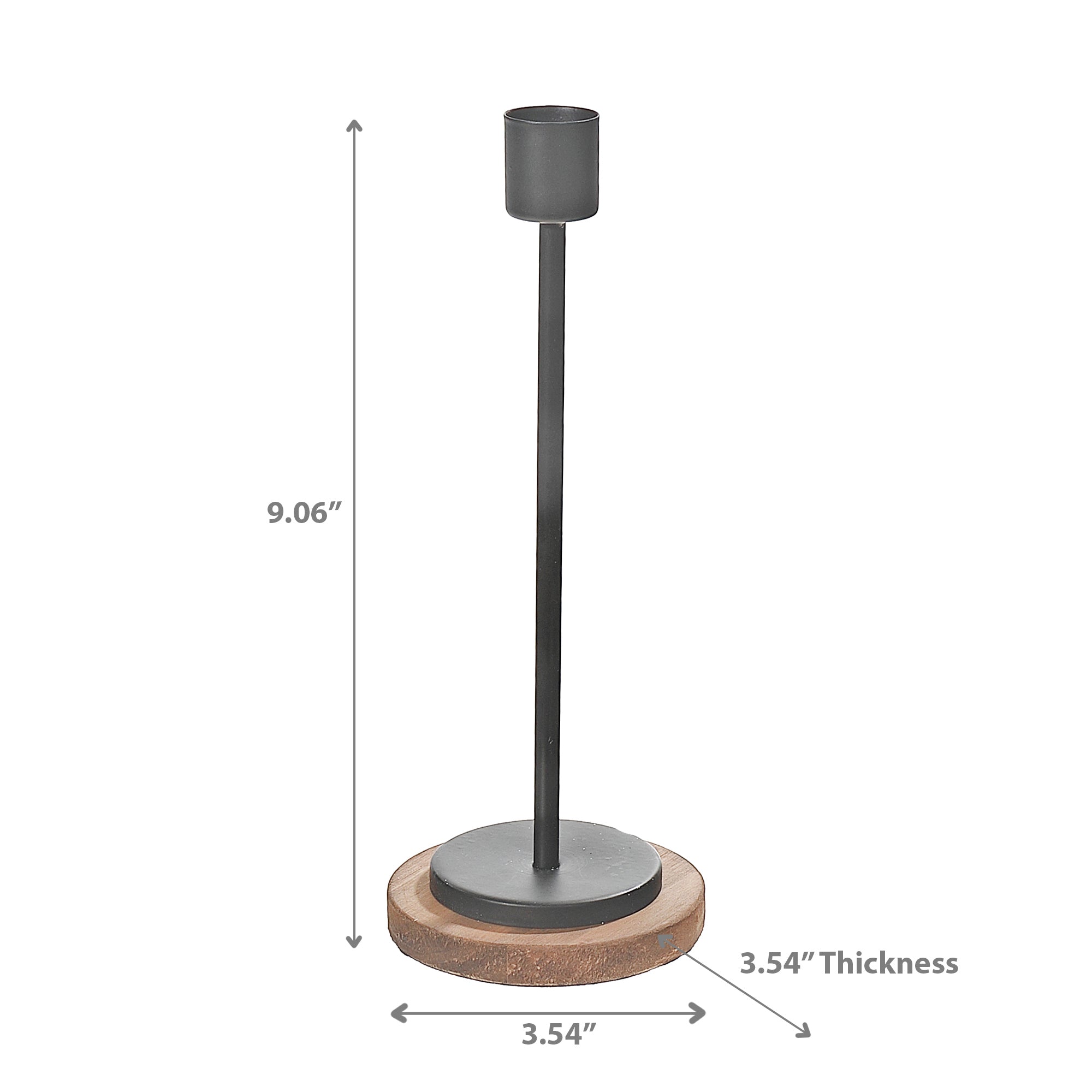 Small Metal Candle Holder with Wood Base – Tabletop Decor, Home Candle Accessory