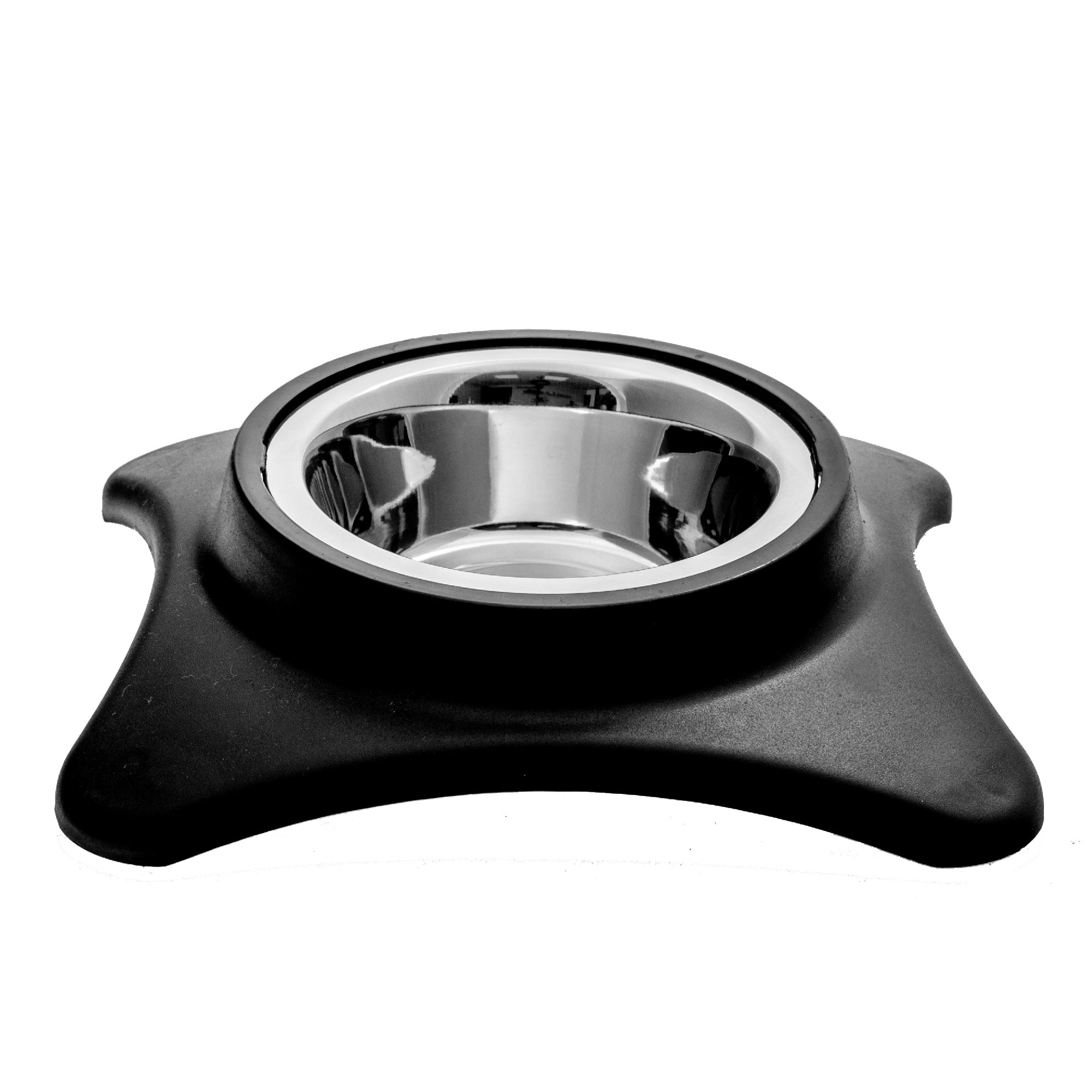 Stainless Steel Single Pet Bowl With Stand Black Set Of 2, Elevated Dog Cat Feeder, Non-Slip