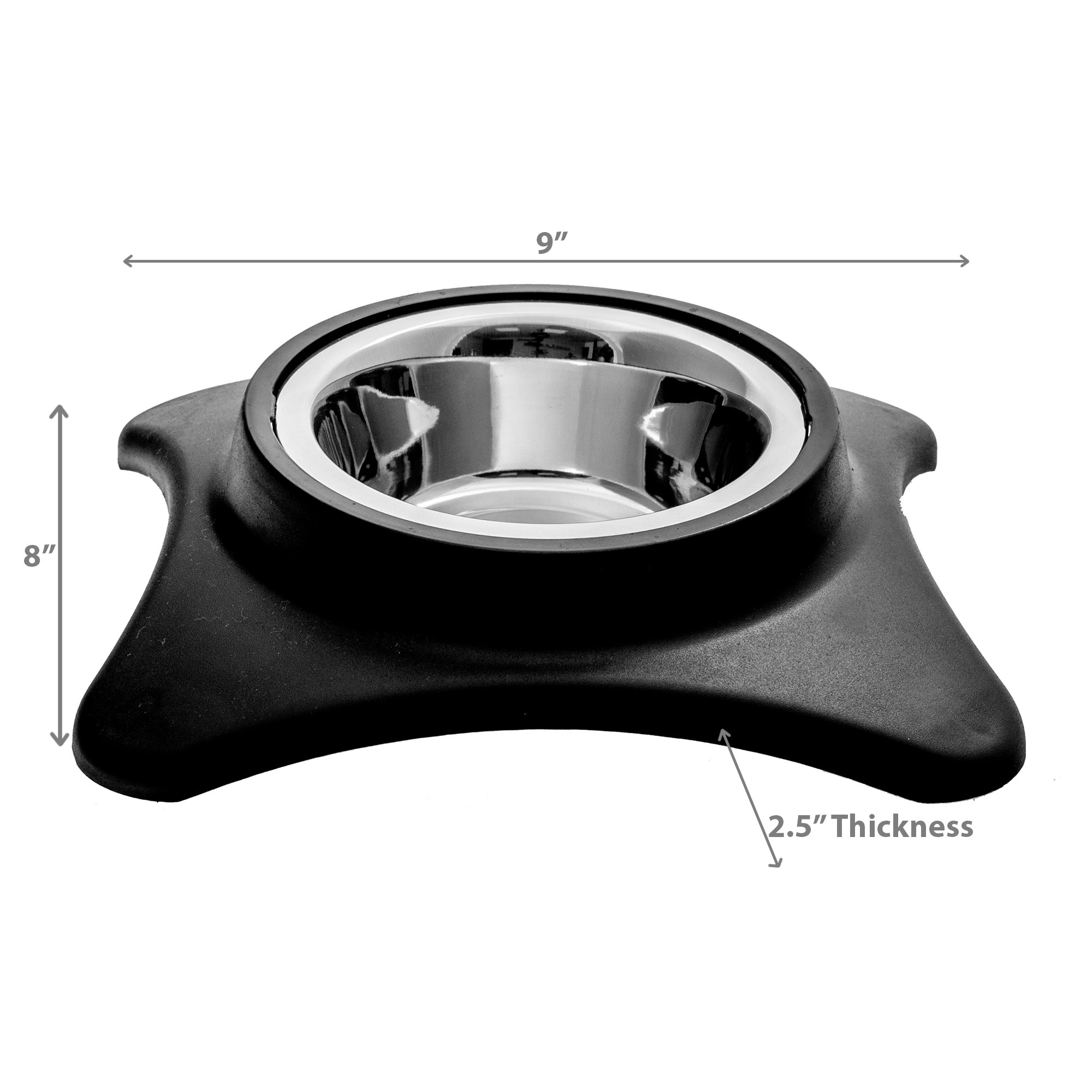Stainless Steel Single Pet Bowl With Stand Black Set Of 2, Elevated Dog Cat Feeder, Non-Slip