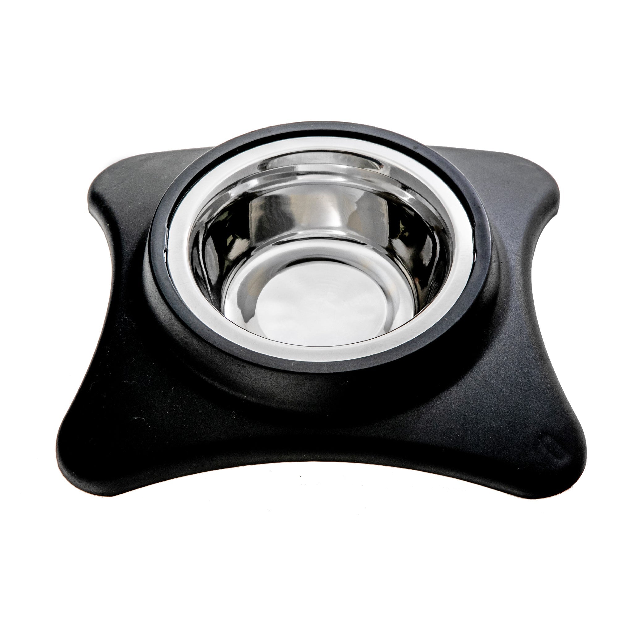 Stainless Steel Single Pet Bowl With Stand Black Set Of 2, Elevated Dog Cat Feeder, Non-Slip
