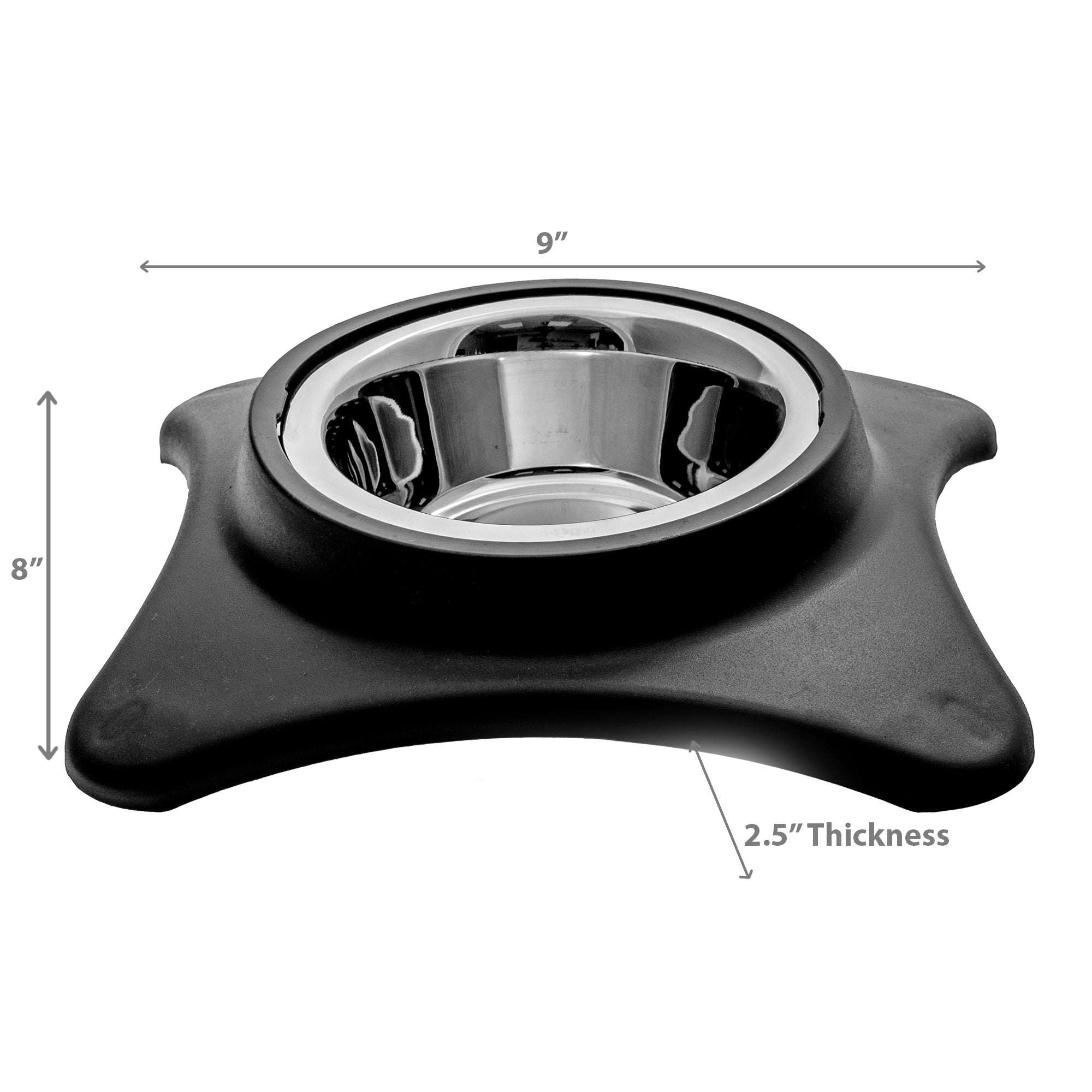 Stainless Steel Single Pet Bowl With Stand Gray Set Of 2, Elevated Dog Cat Feeder, Non-Slip