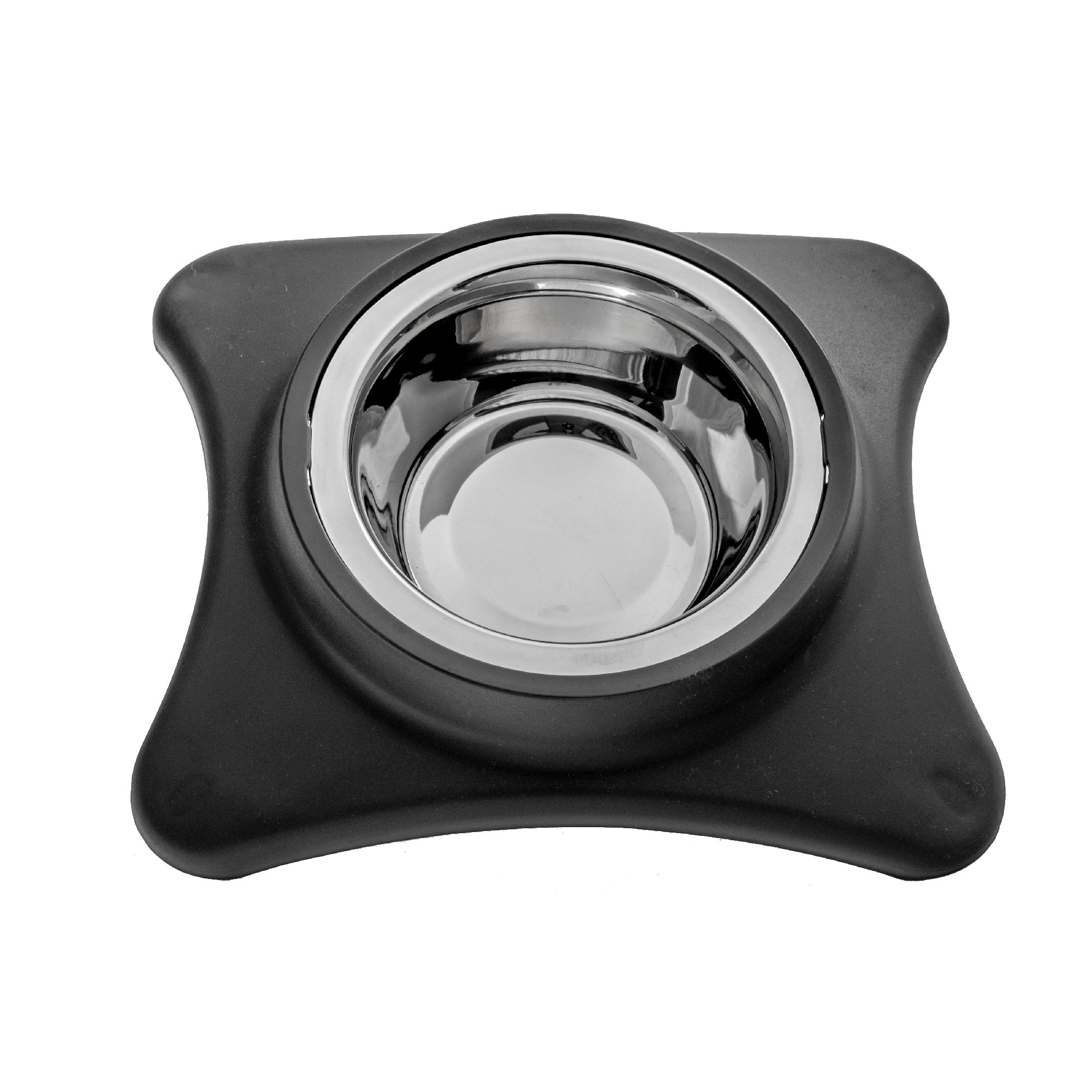 Stainless Steel Single Pet Bowl With Stand Gray Set Of 2, Elevated Dog Cat Feeder, Non-Slip
