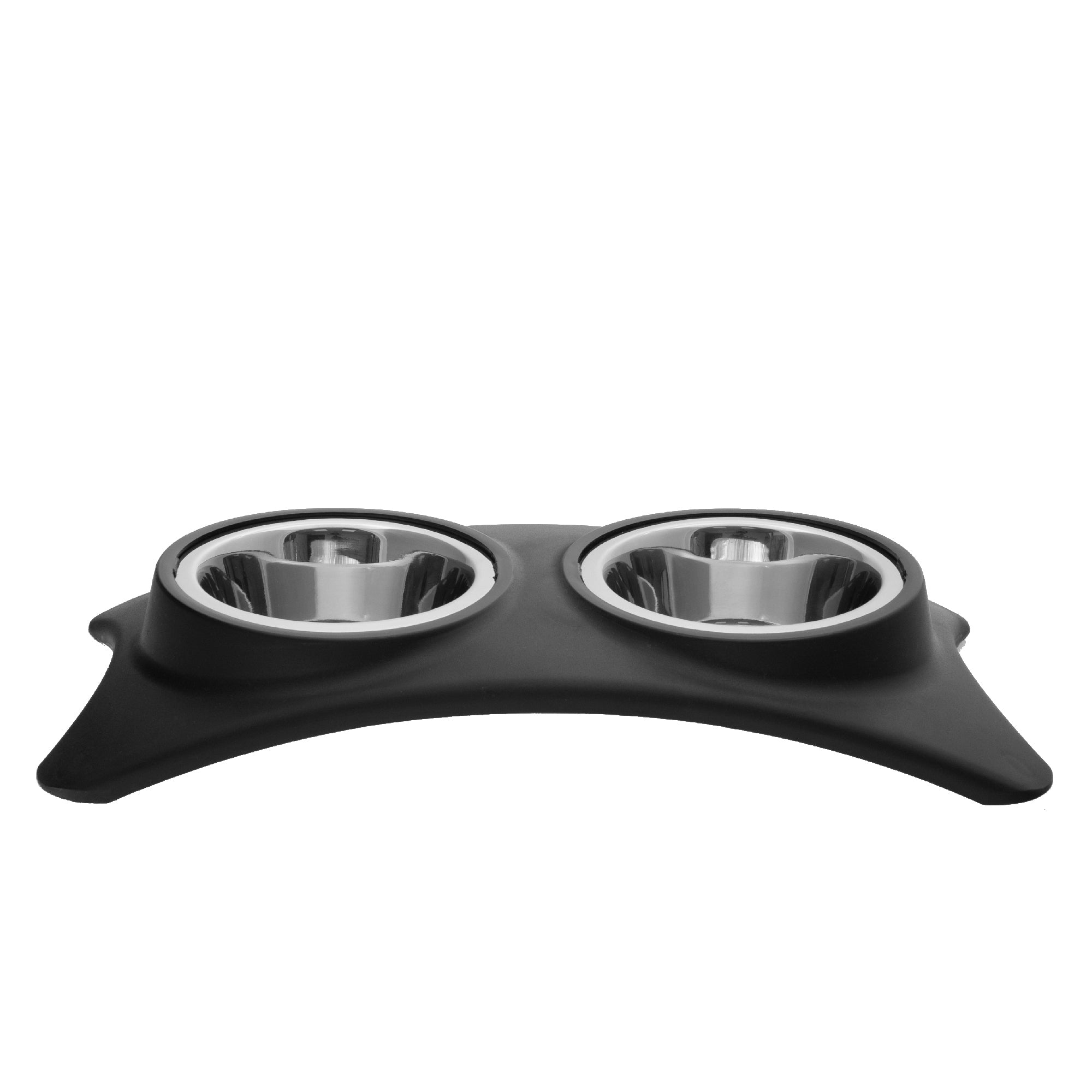 Stainless Steel Double Pet Bowl With Stand Black, Elevated Dog Cat Feeder, Non-Slip