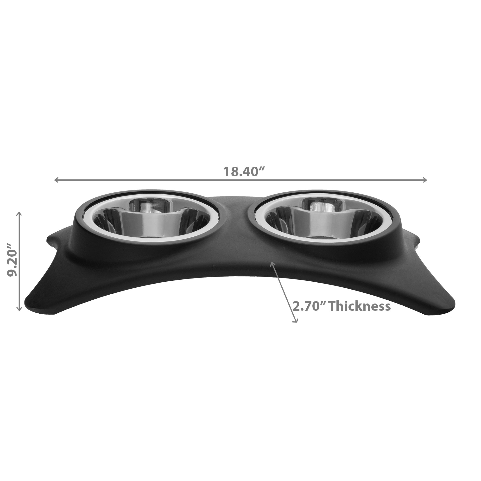 Stainless Steel Double Pet Bowl With Stand Black, Elevated Dog Cat Feeder, Non-Slip
