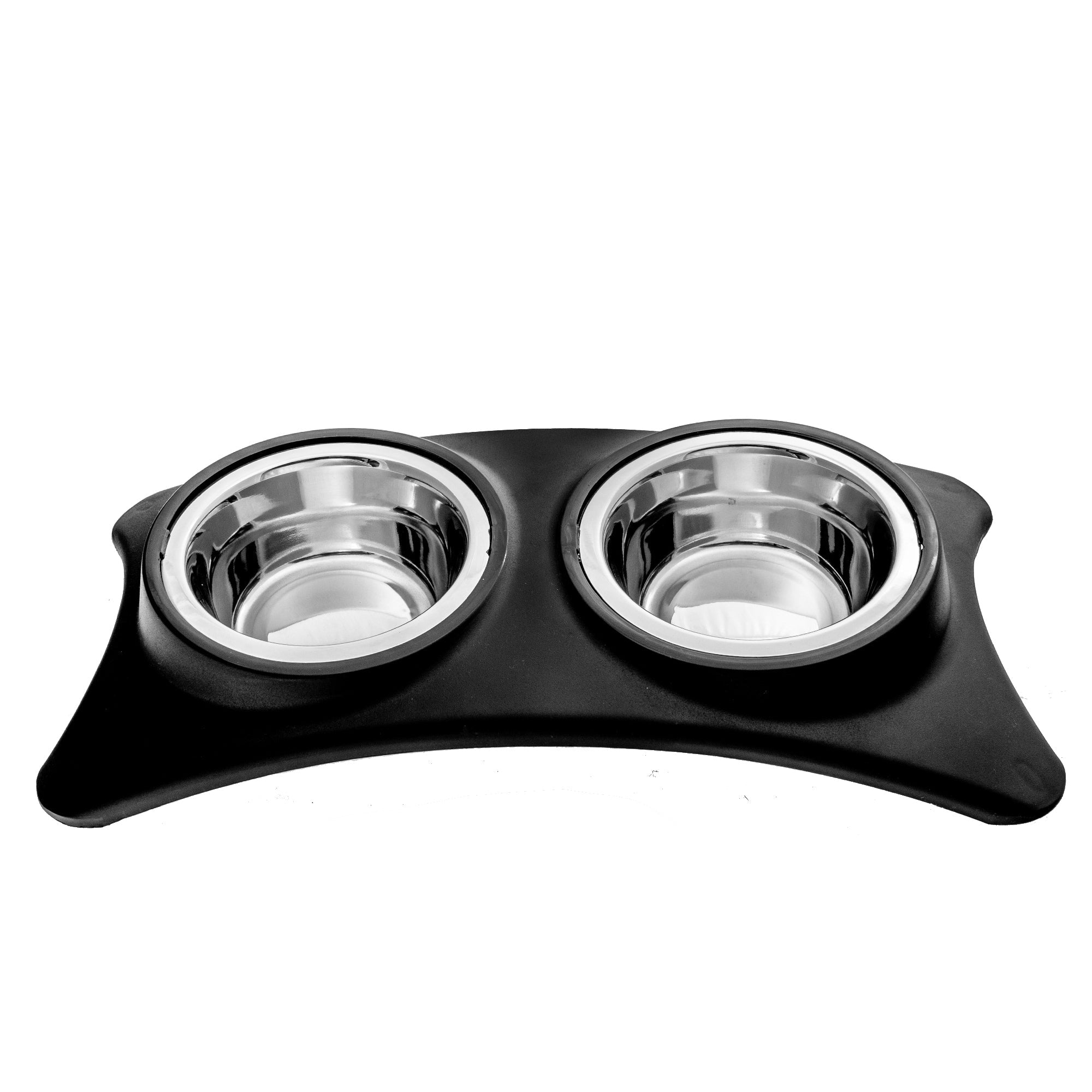 Stainless Steel Double Pet Bowl With Stand Black, Elevated Dog Cat Feeder, Non-Slip