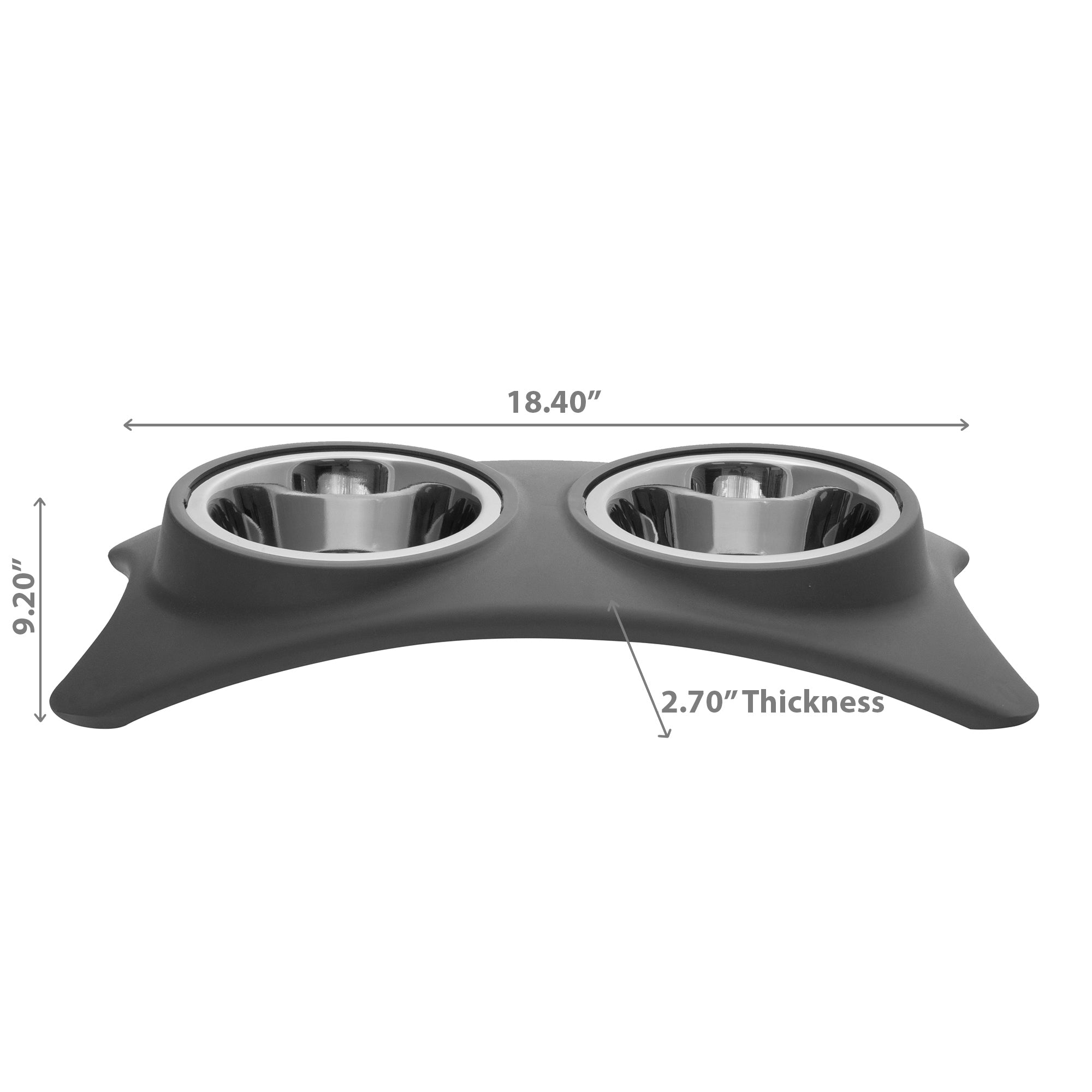 Stainless Steel Double Pet Bowl With Stand Gray, Elevated Dog Cat Feeder, Non-Slip