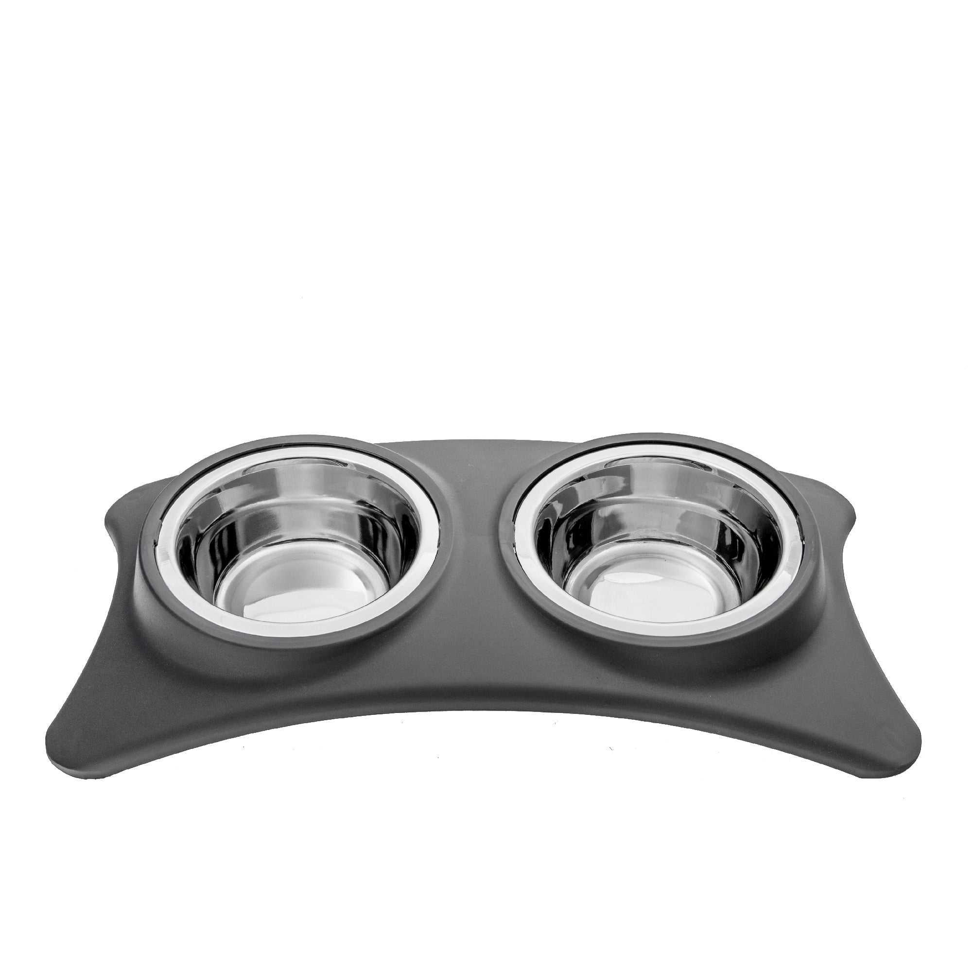 Stainless Steel Double Pet Bowl With Stand Gray, Elevated Dog Cat Feeder, Non-Slip